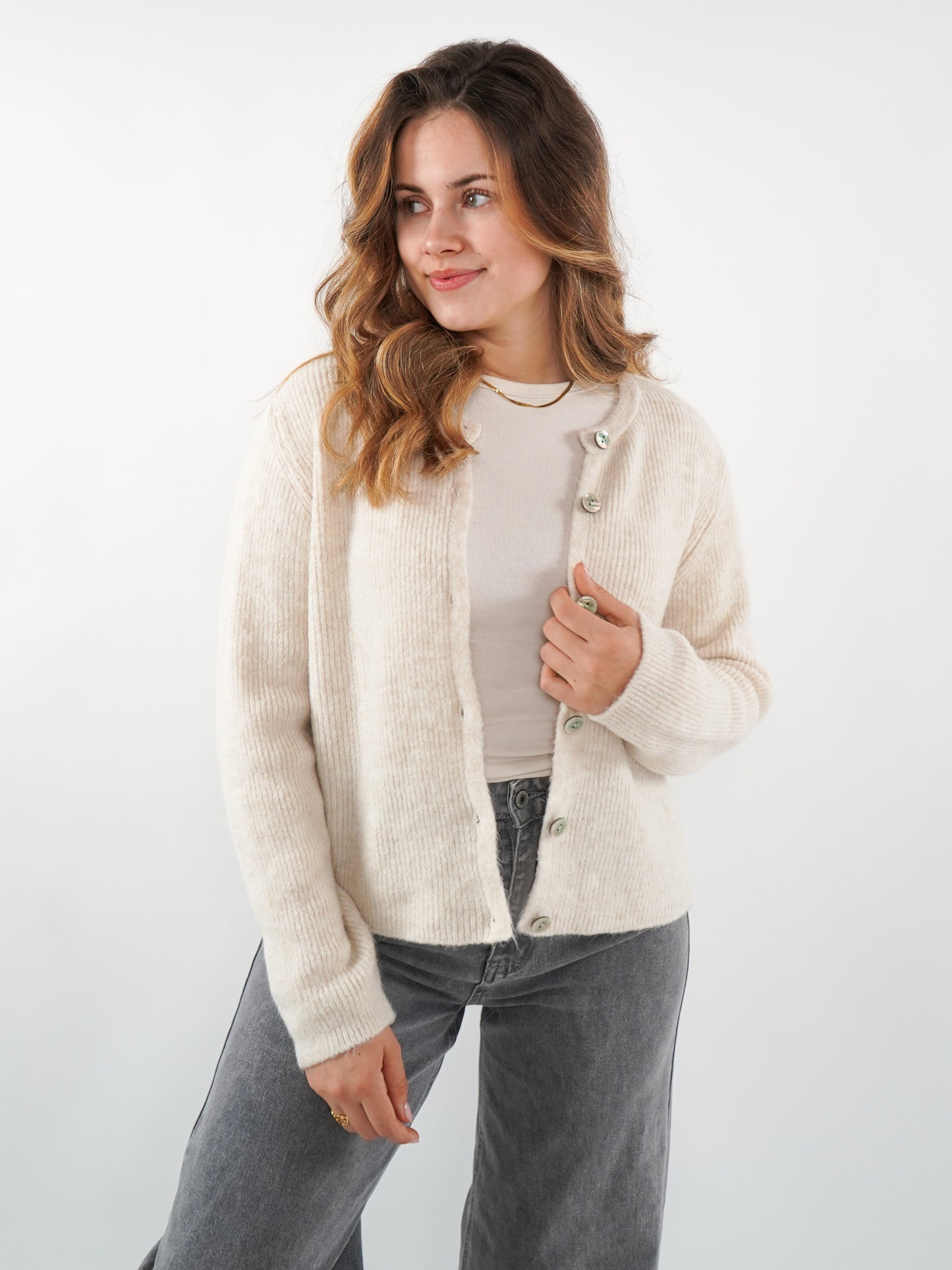 Strickjacke Langarm Ina - Creme