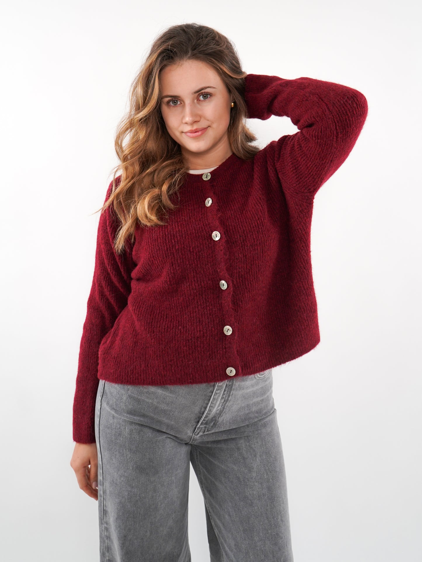 Strickjacke Langarm Ina - Dark Berry