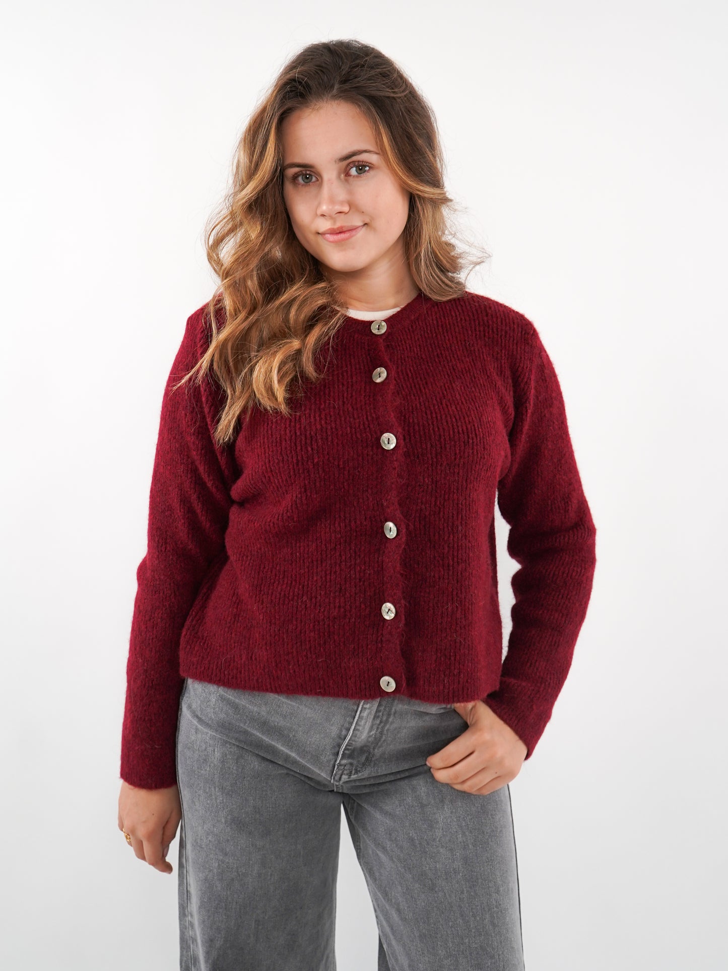 Strickjacke Langarm Ina - Dark Berry