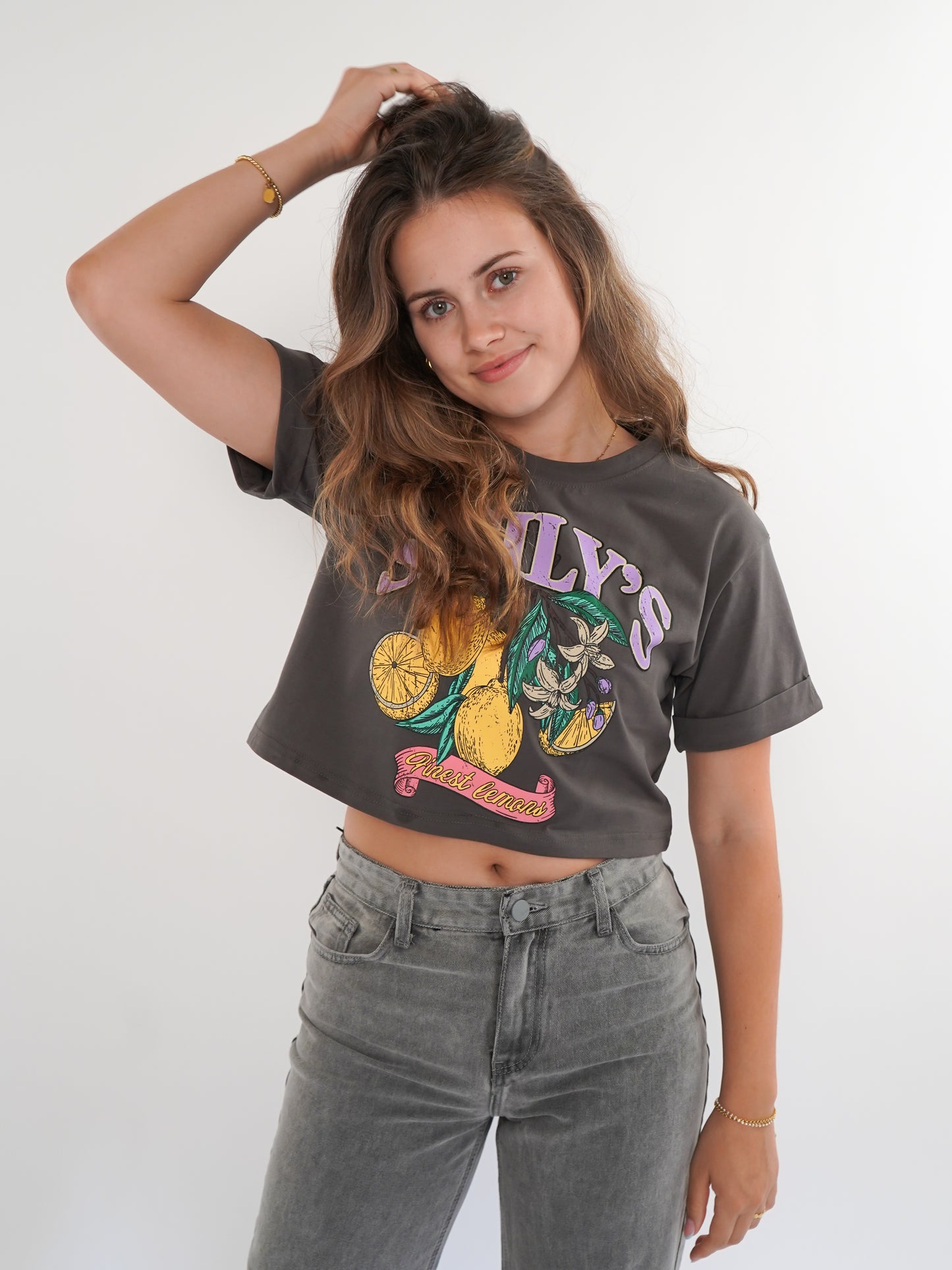 Sicily Lemon Cropped Tee - Dunkelgrau