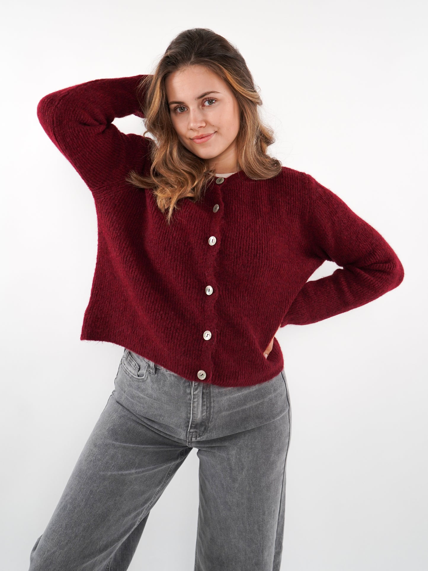 Strickjacke Langarm Ina - Dark Berry