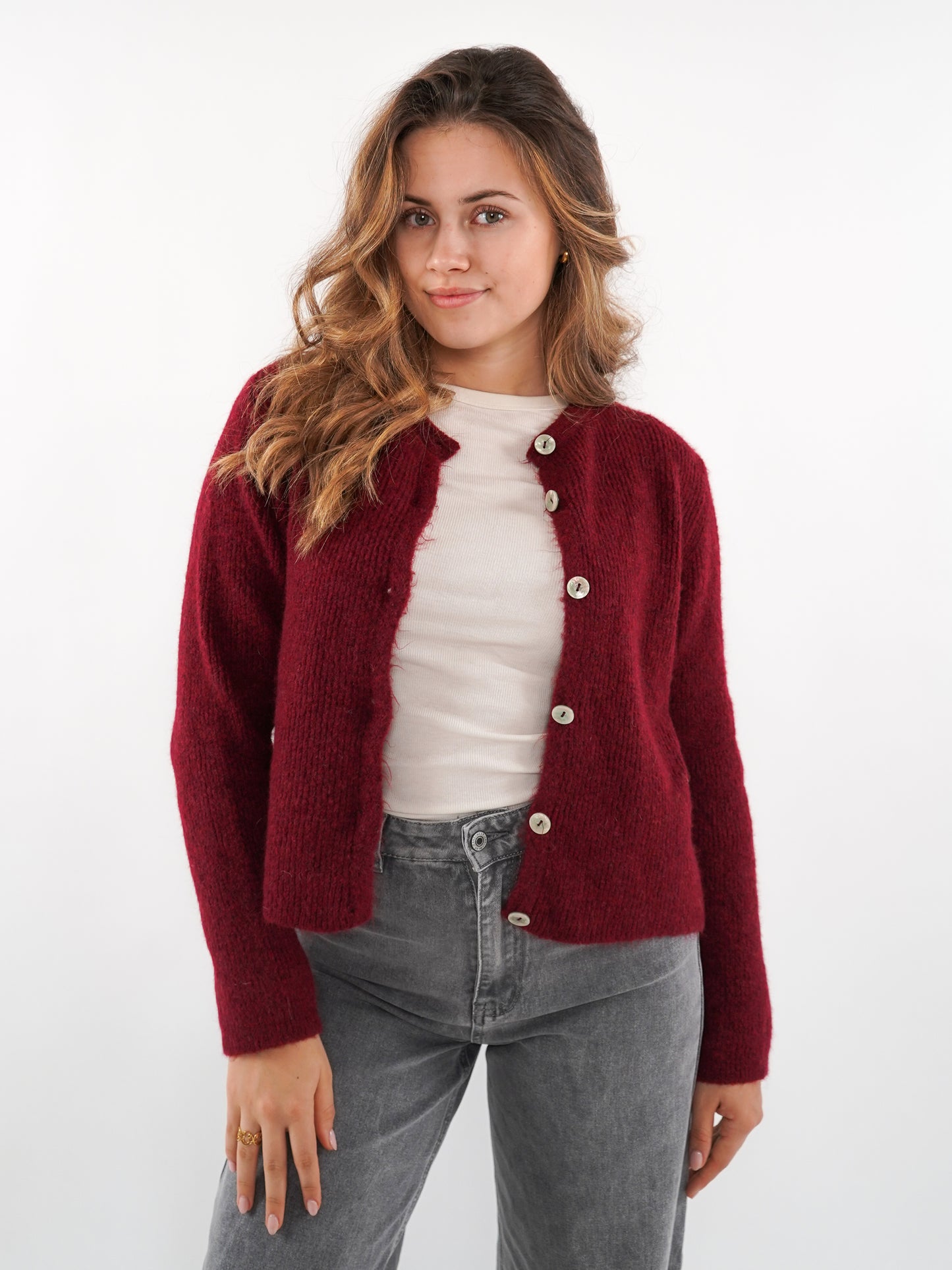 Strickjacke Langarm Ina - Dark Berry