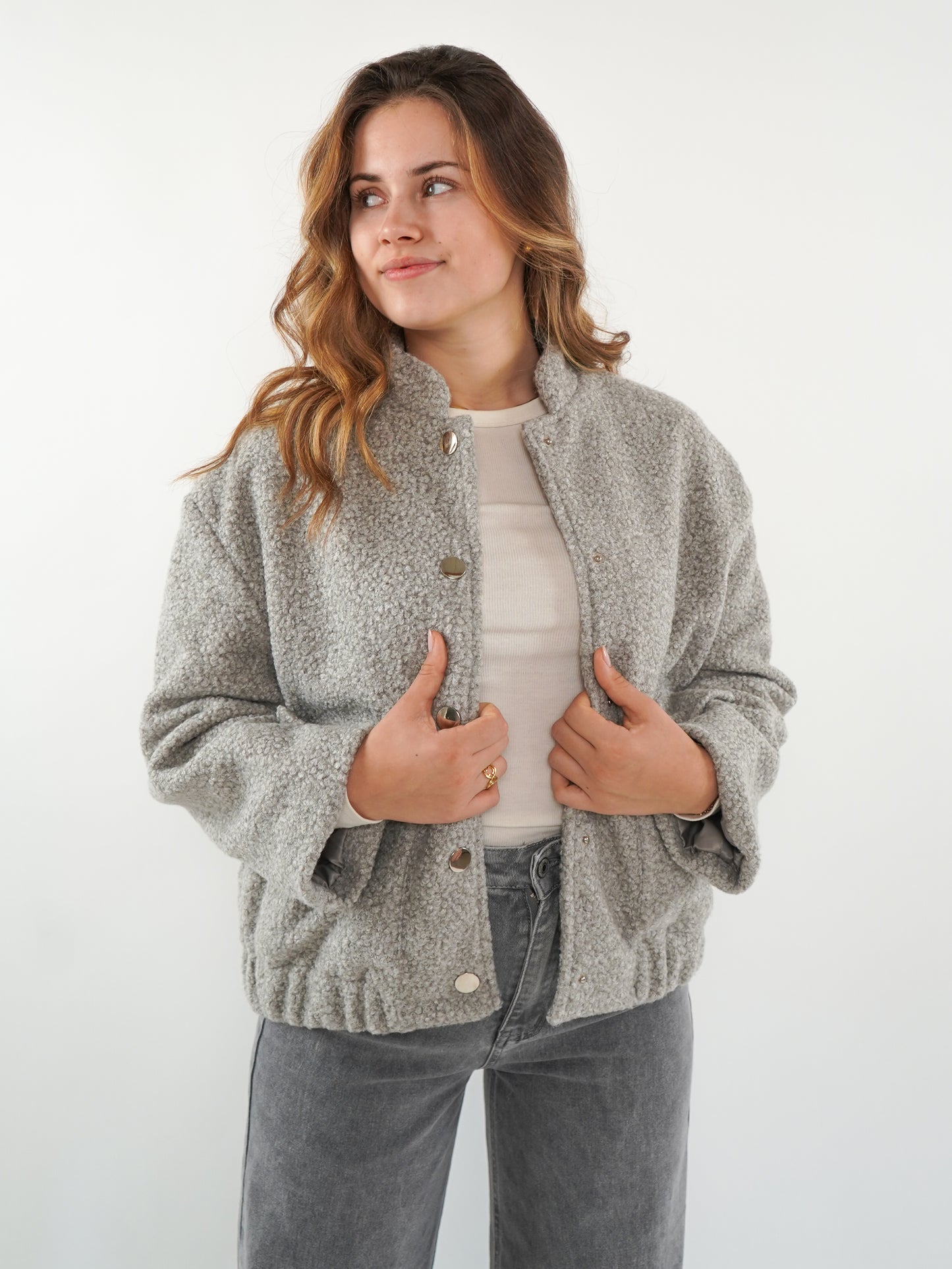 Classy Bouclé Bomberjacke - Hellgrau