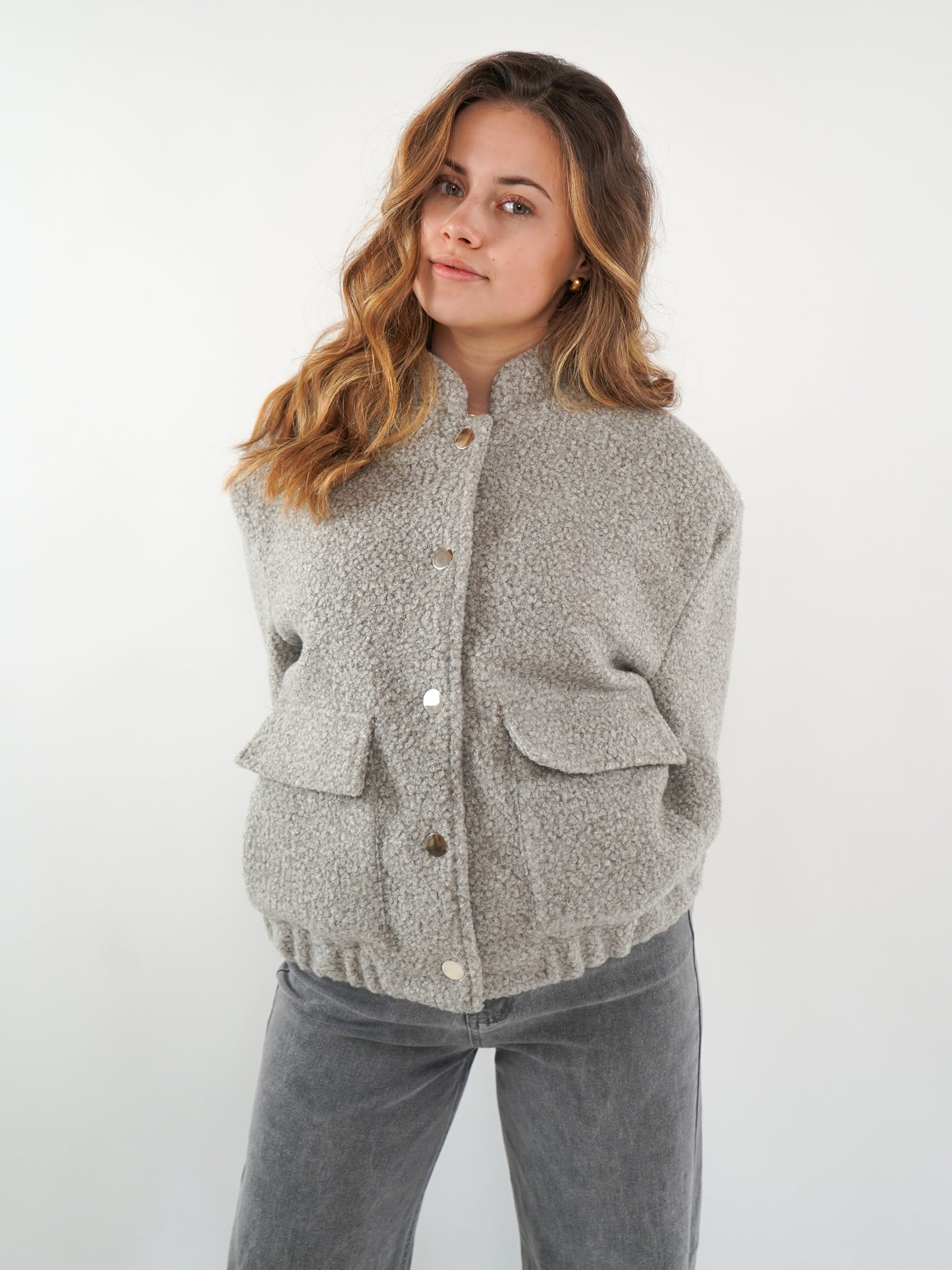 Classy Bouclé Bomberjacke - Hellgrau