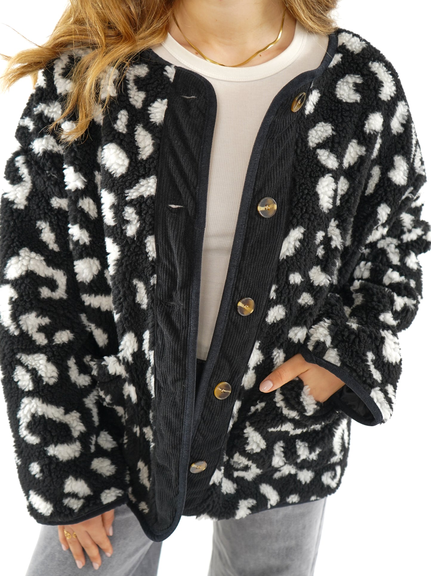 Teddyjacke mit Cord Charlotte - Leo Schwarz