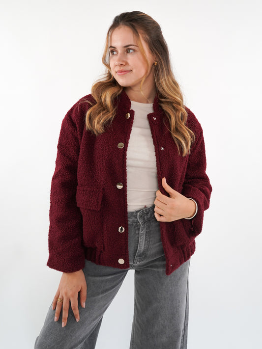 Classy Bouclé Bomberjacke - Dark Berry