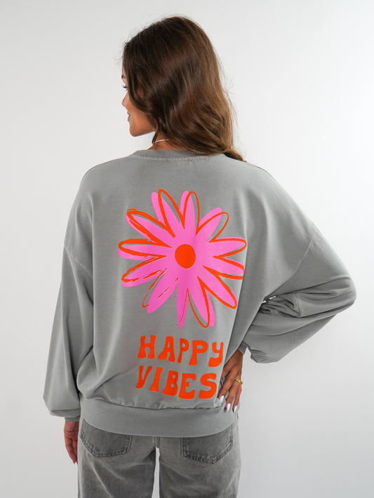 HAPPY VIBES Summer Sweatshirt - Grau