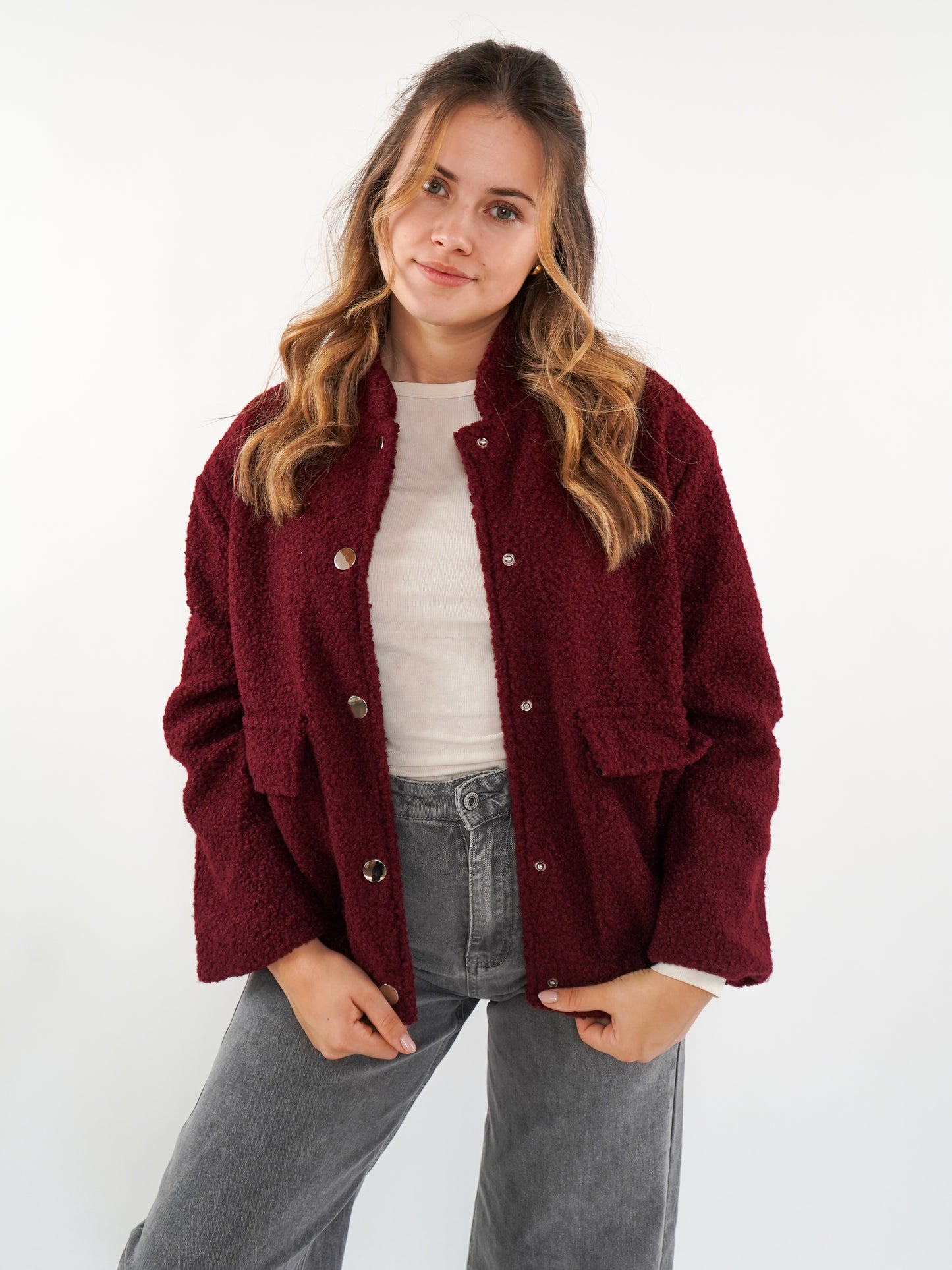 Classy Bouclé Bomberjacke - Dark Berry