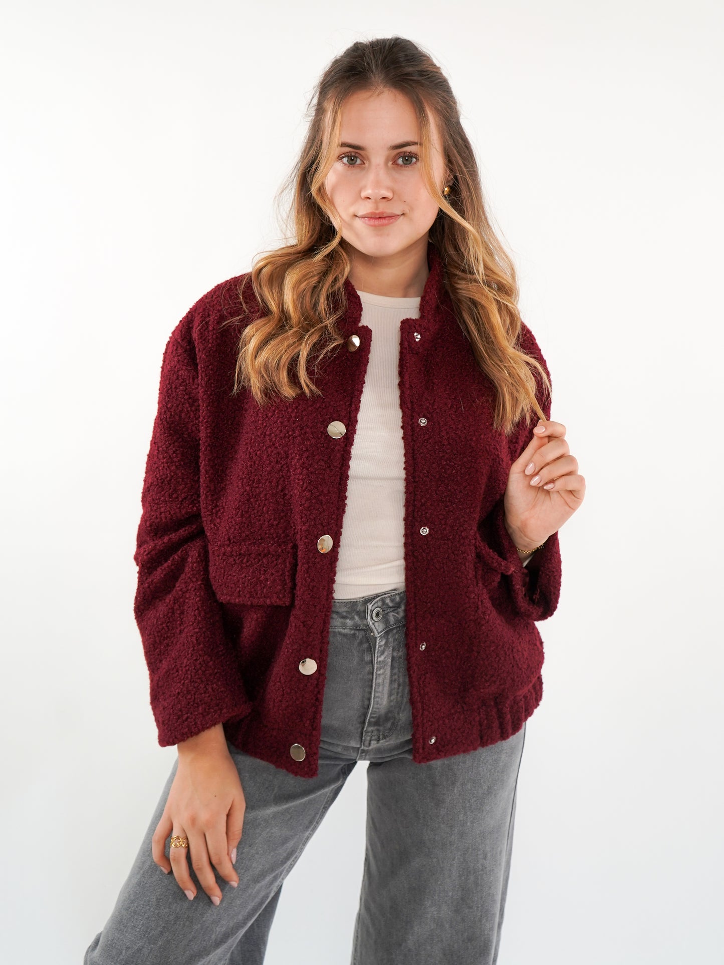 Classy Bouclé Bomberjacke - Dark Berry