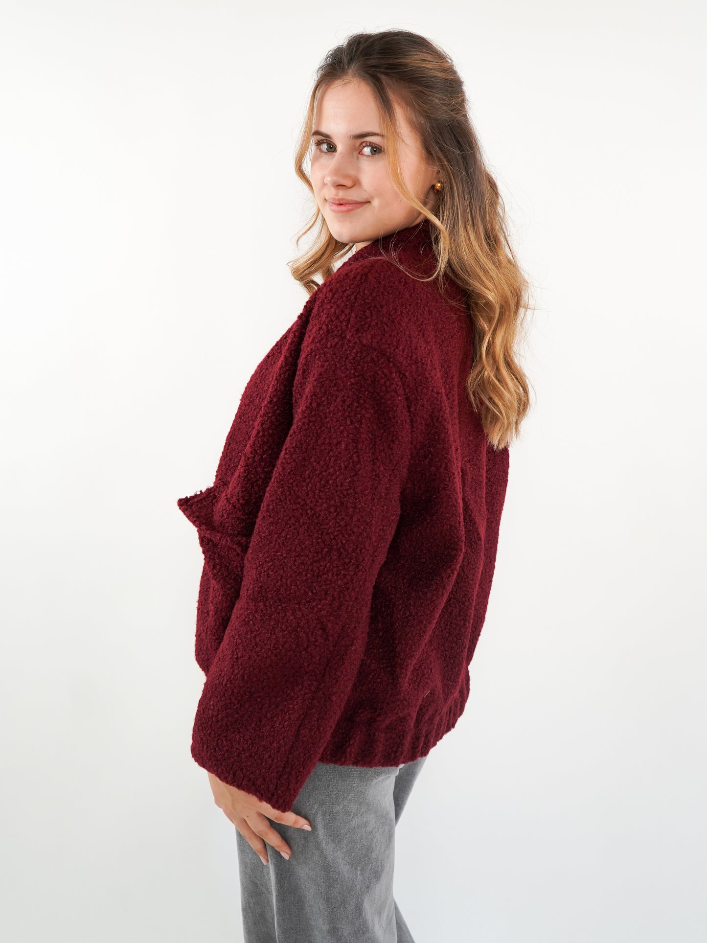 Classy Bouclé Bomberjacke - Dark Berry