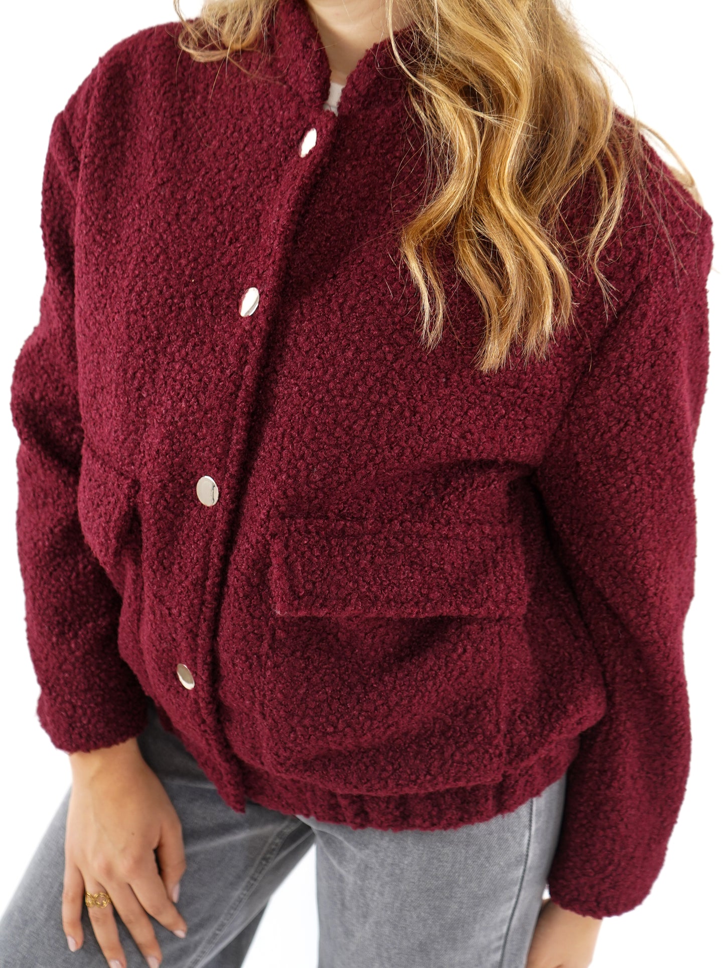 Classy Bouclé Bomberjacke - Dark Berry