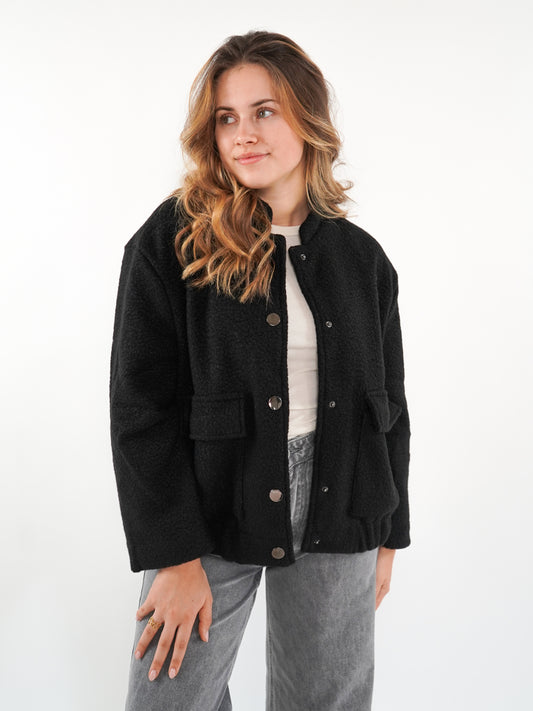 Classy Bouclé Bomberjacke - Schwarz