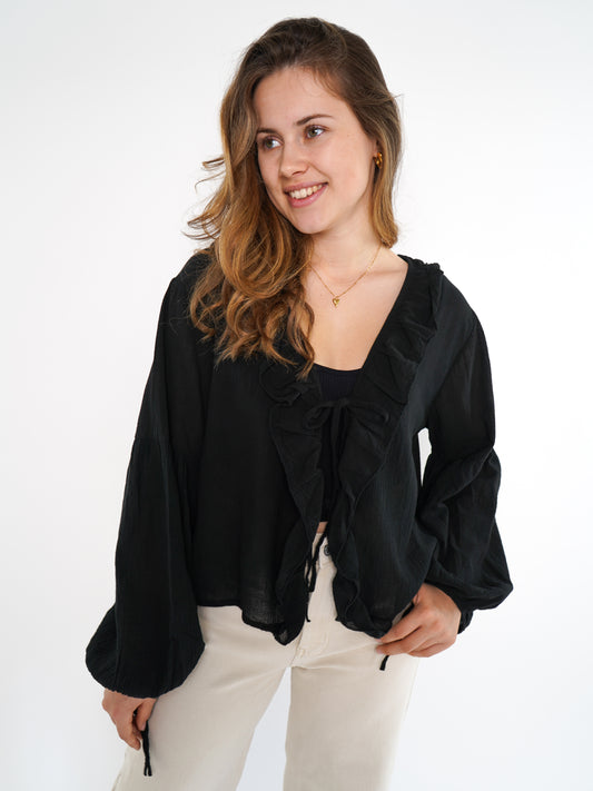 Bow Cardigan langarm  - Schwarz