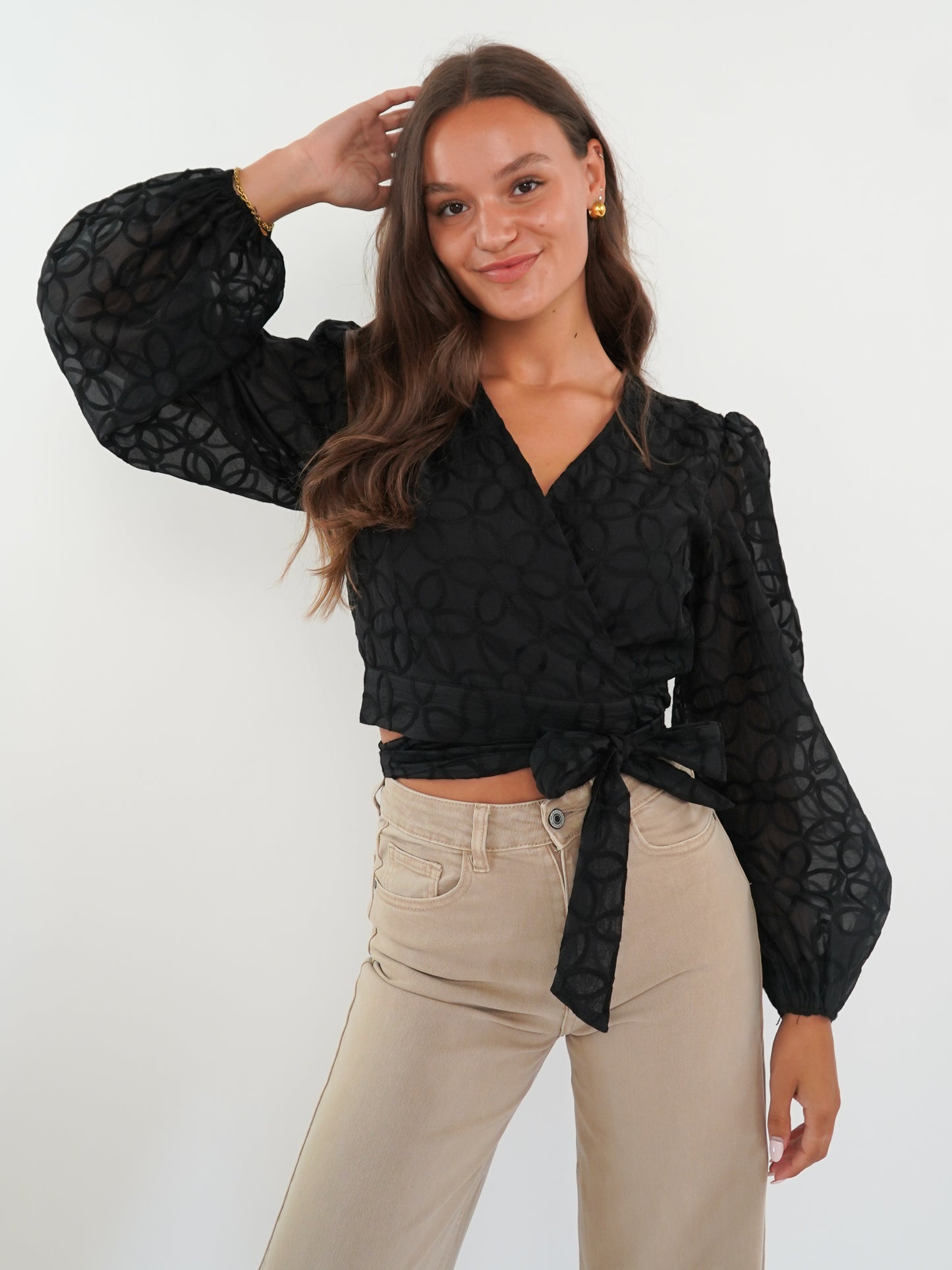 Flowertime Wickelbluse - Schwarz