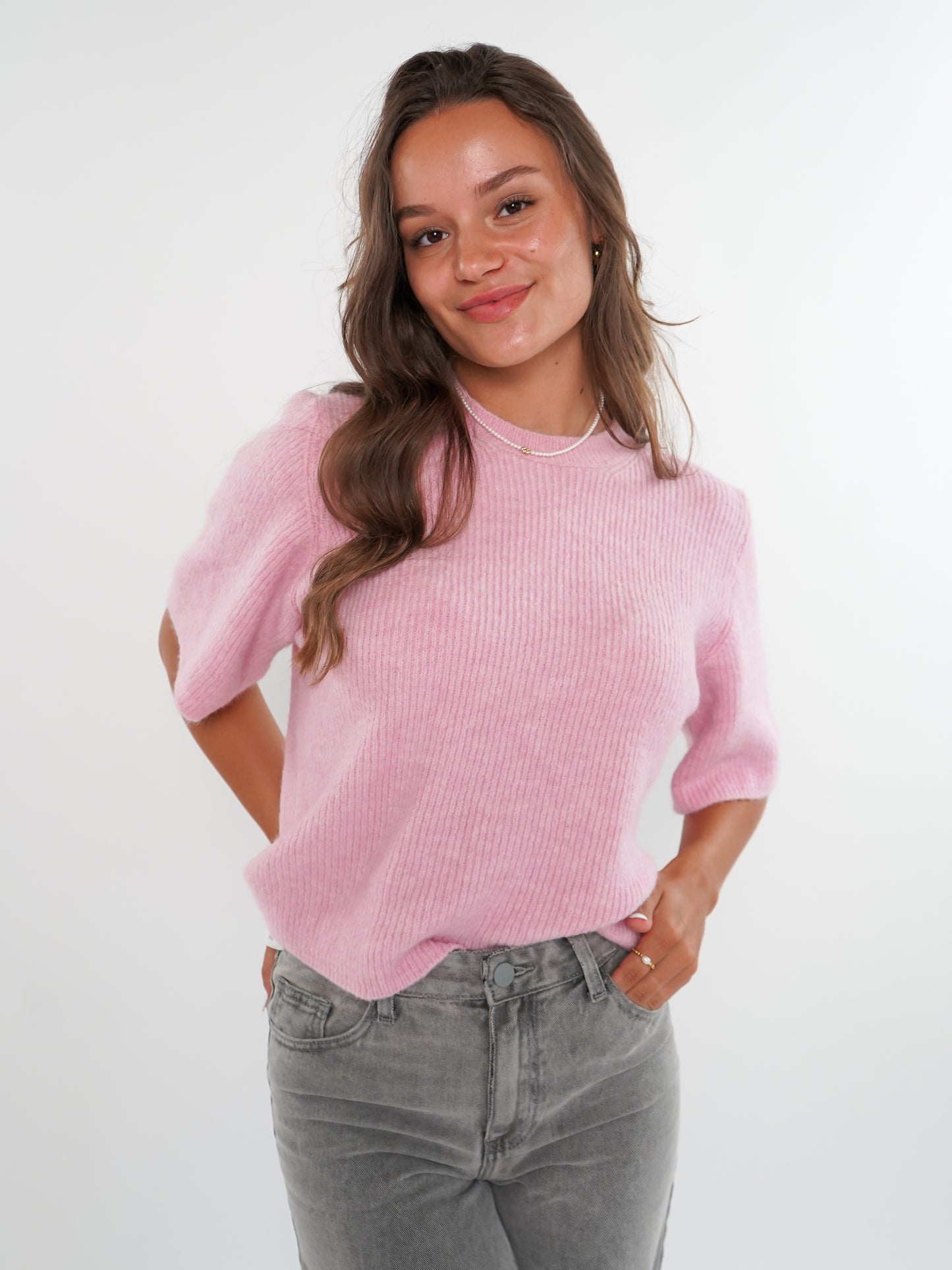 Strickshirt Kurzarm Ina - Rosa