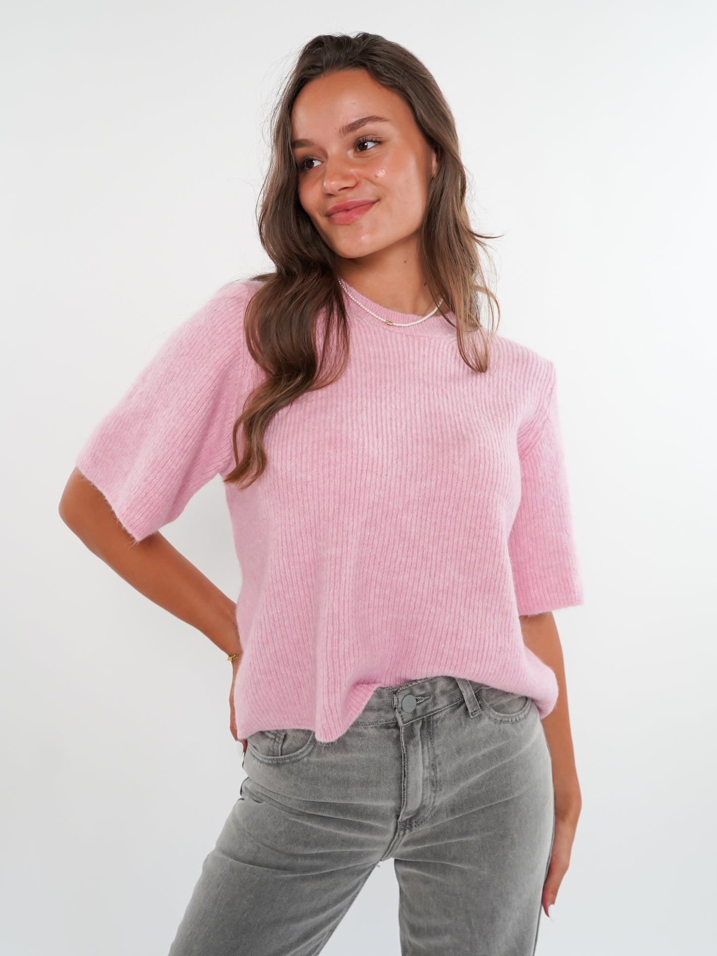 Strickshirt Kurzarm Ina - Rosa