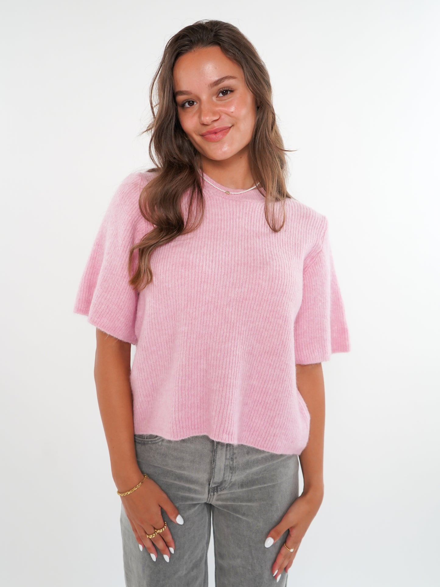 Strickshirt Kurzarm Ina - Rosa