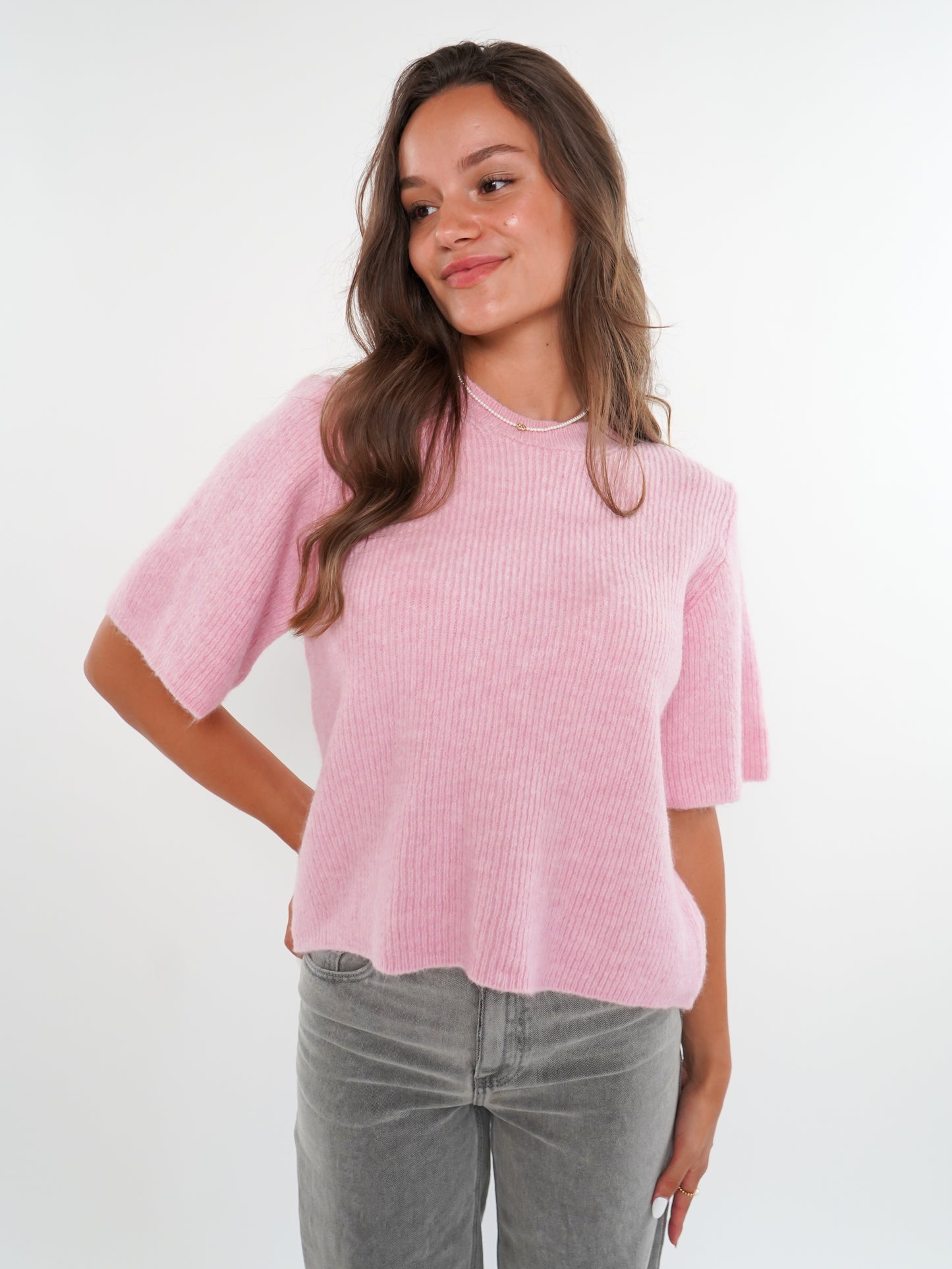 Strickshirt Kurzarm Ina - Rosa