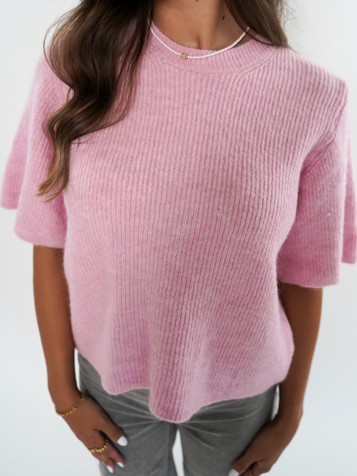 Strickshirt Kurzarm Ina - Rosa