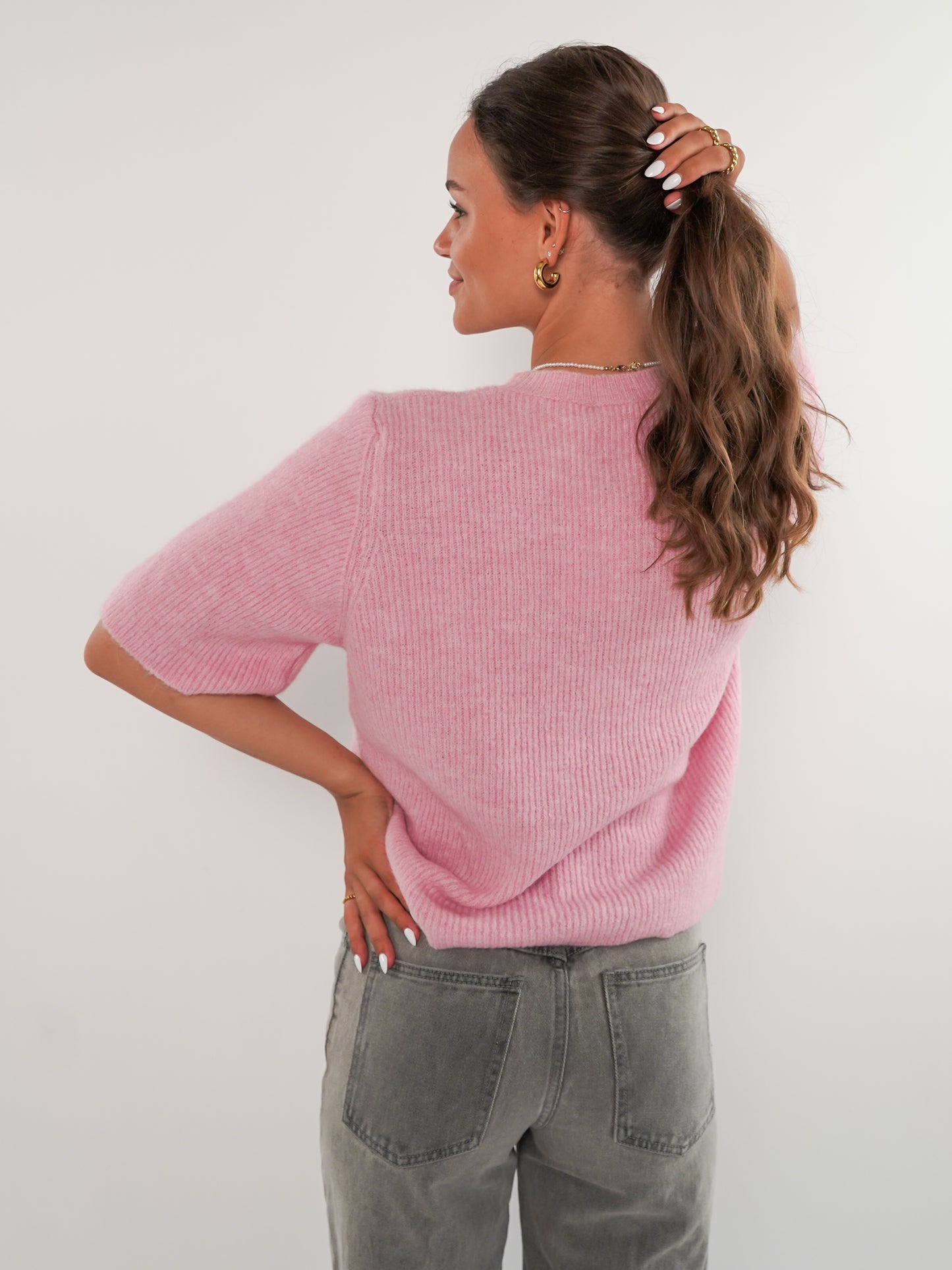 Strickshirt Kurzarm Ina - Rosa