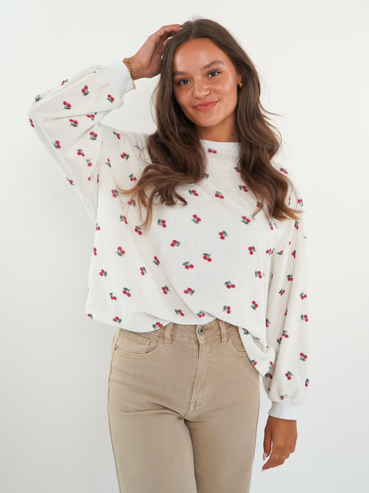 Frottee Sweater Cherry - Weiß