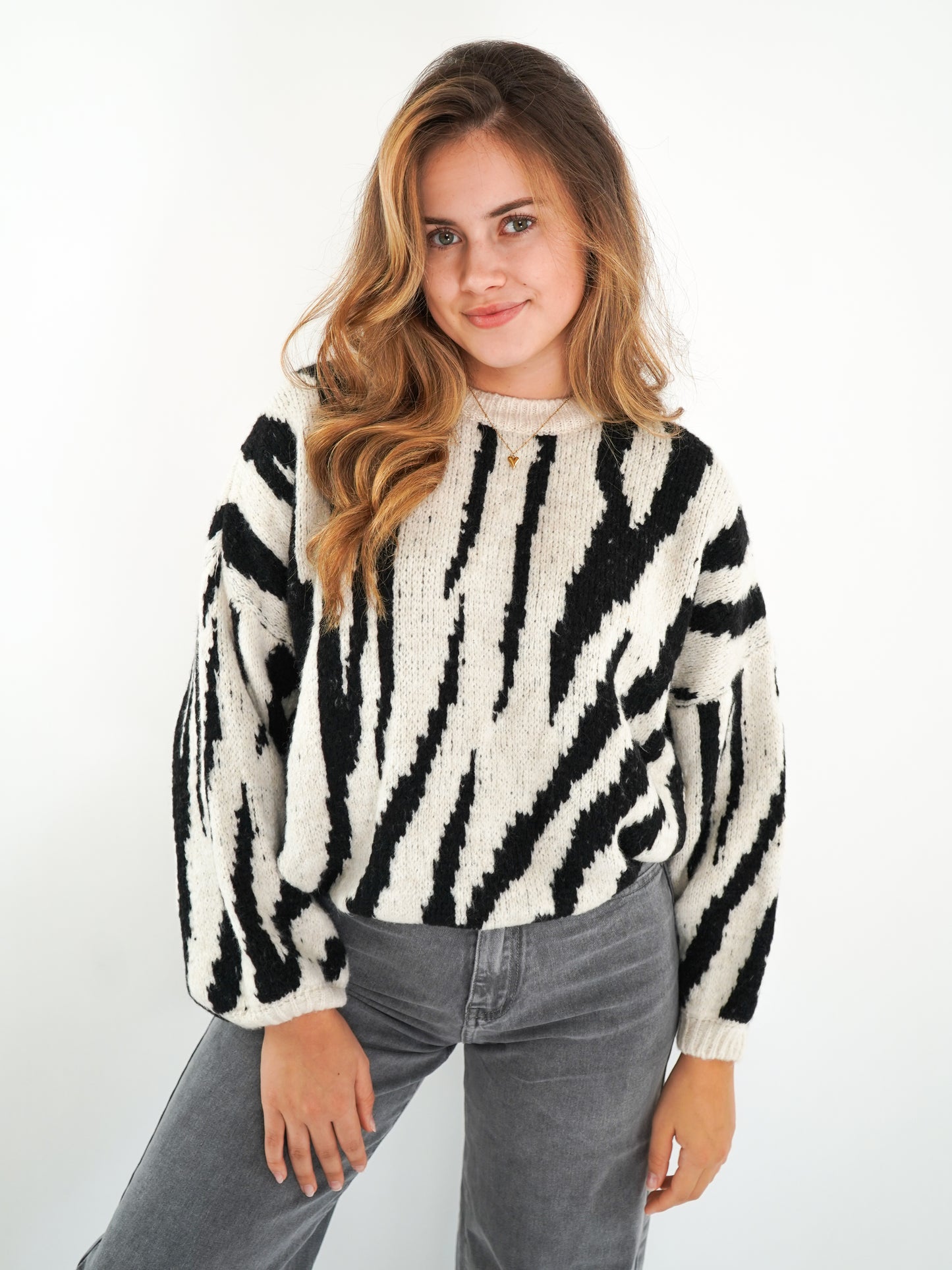 Zebra Strick Pullover - Schwarz mit Weiß