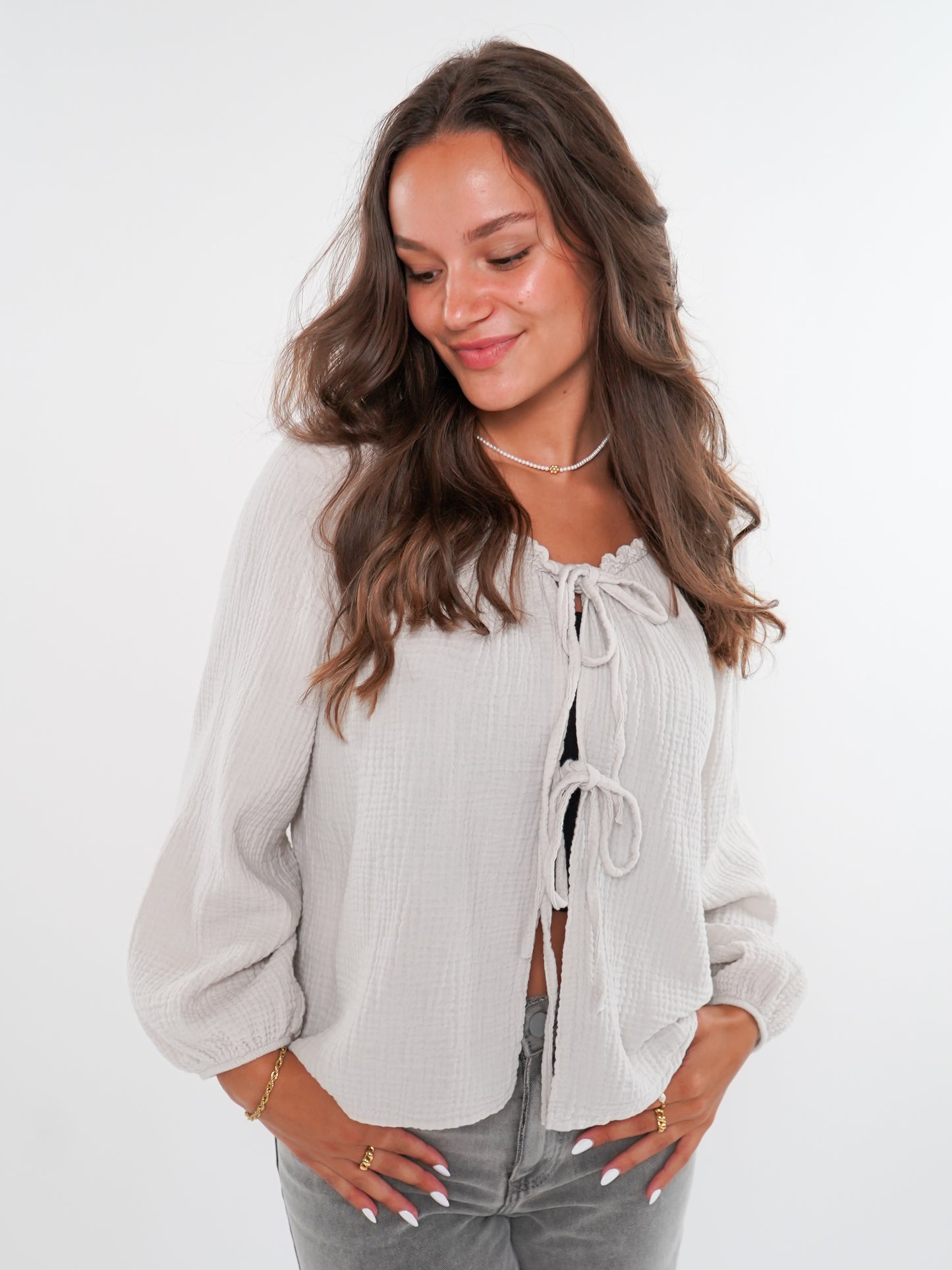 Musselin Bow Cardigan Mila - Beige