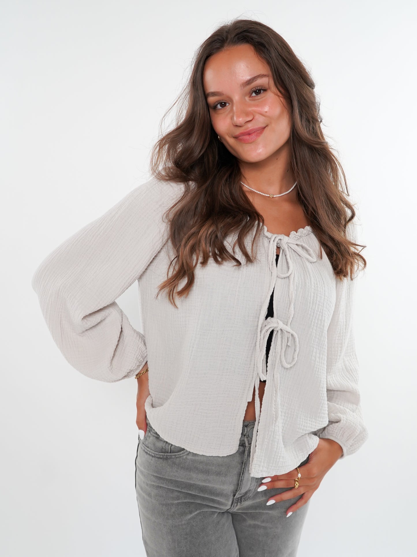 Musselin Bow Cardigan Mila - Beige