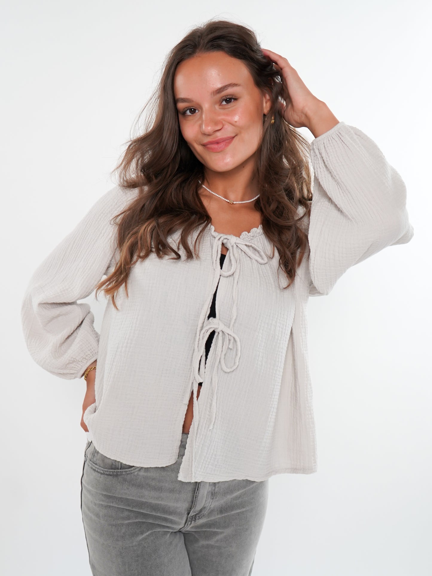 Musselin Bow Cardigan Mila - Beige