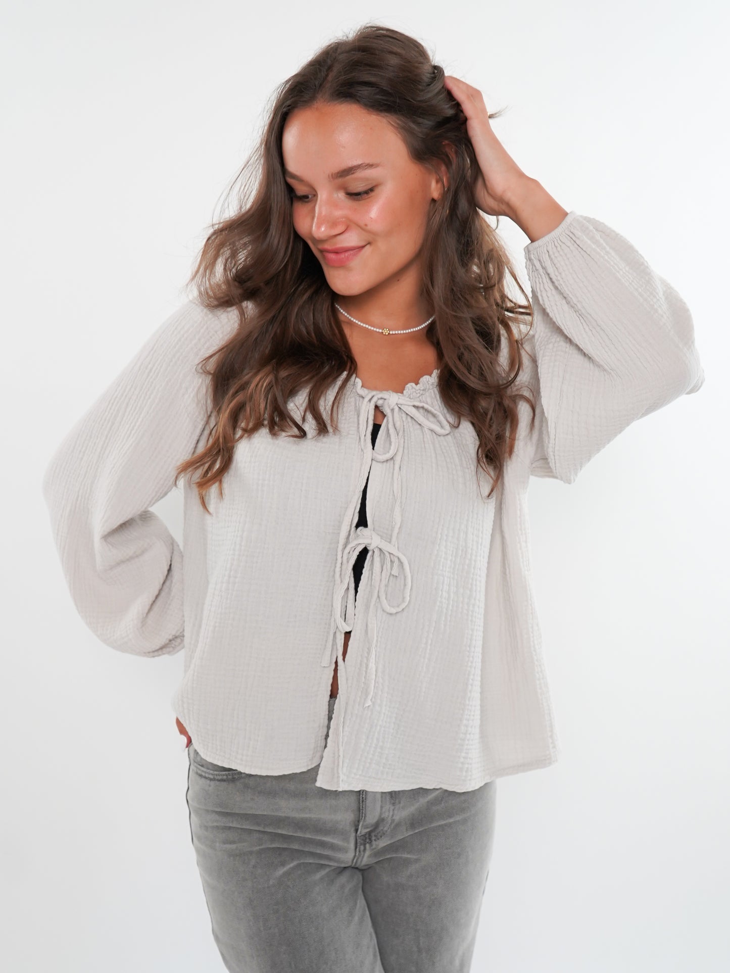 Musselin Bow Cardigan Mila - Beige