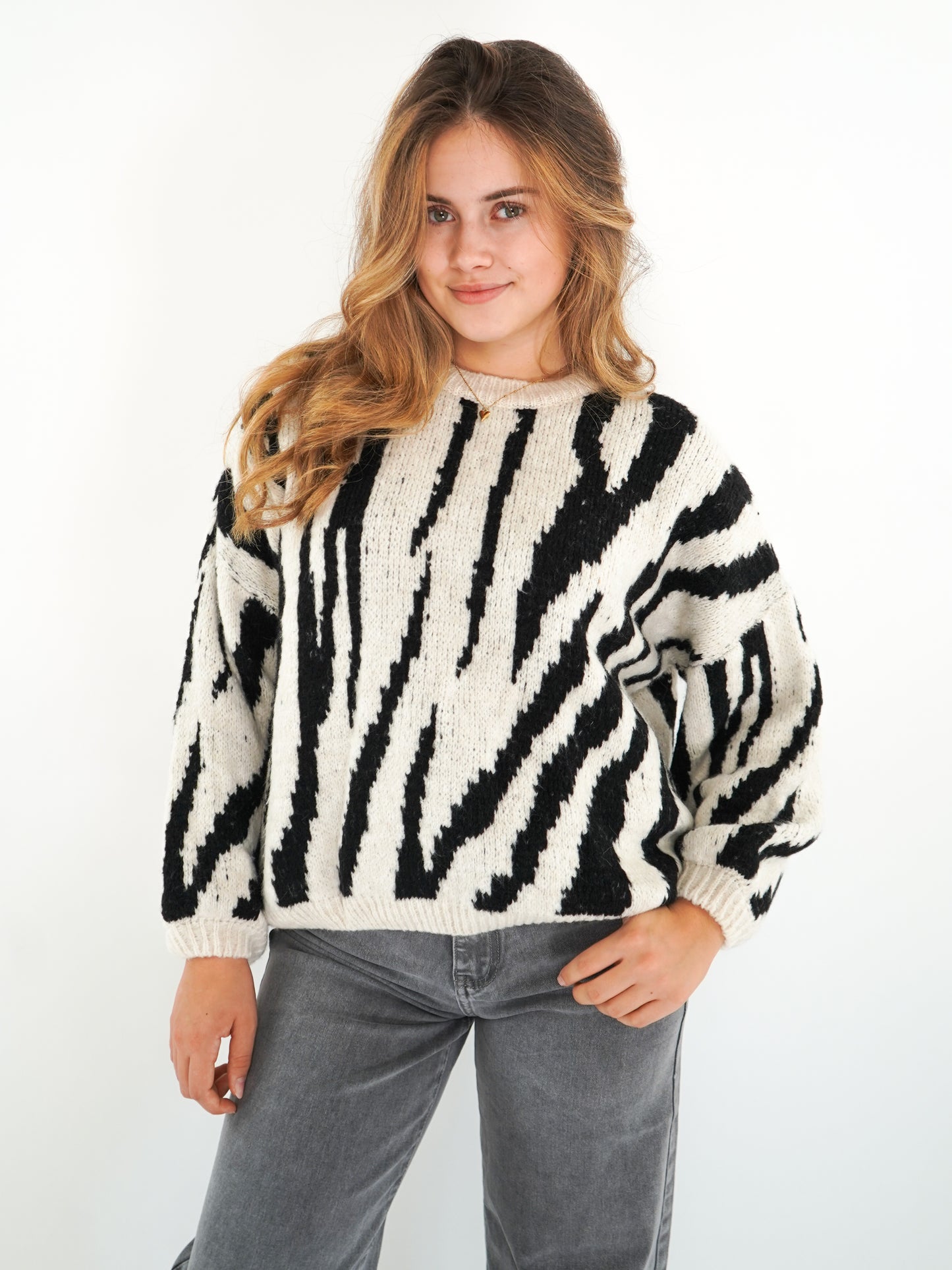 Zebra Strick Pullover - Schwarz mit Weiß