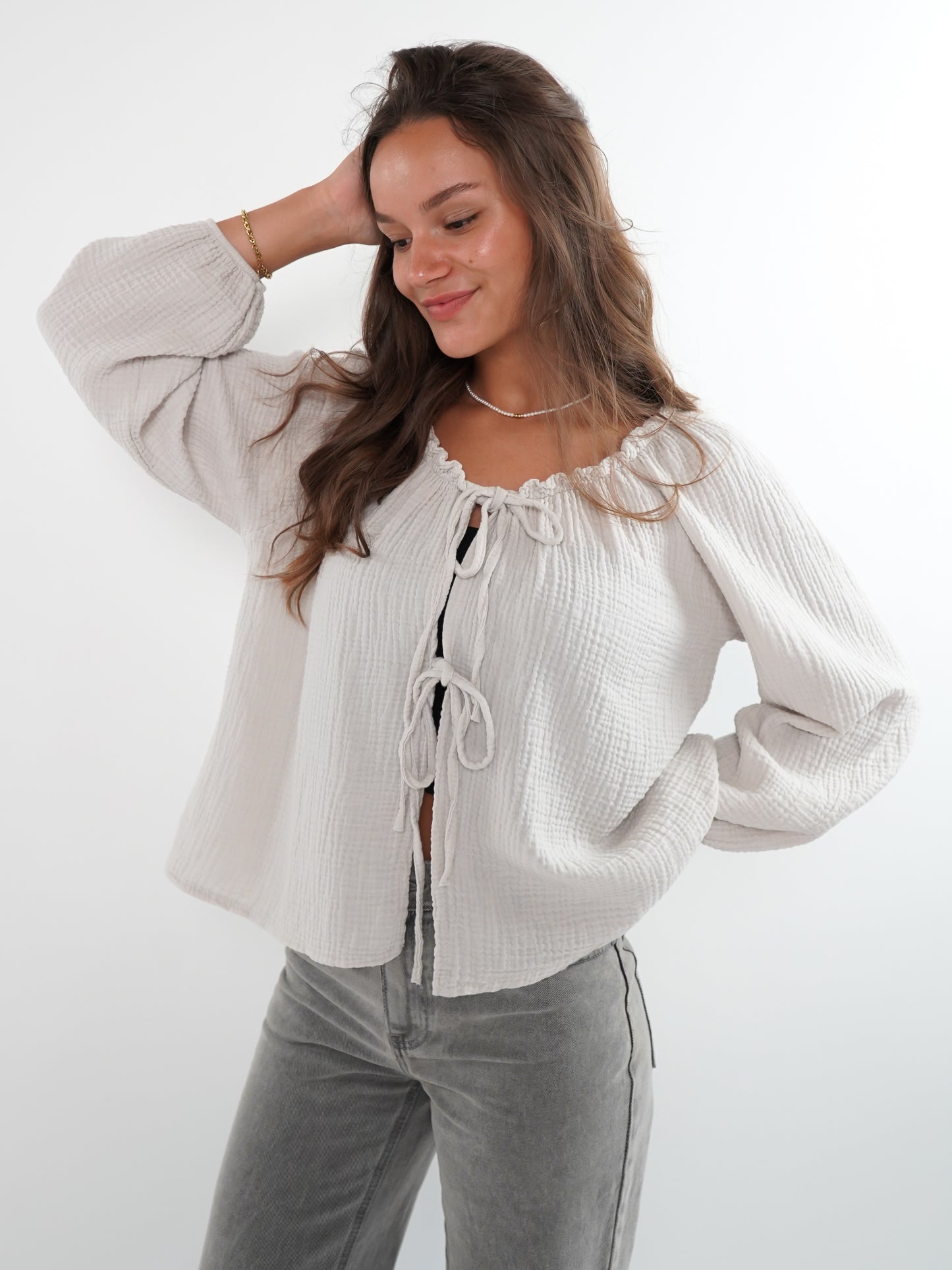 Musselin Bow Cardigan Mila - Beige