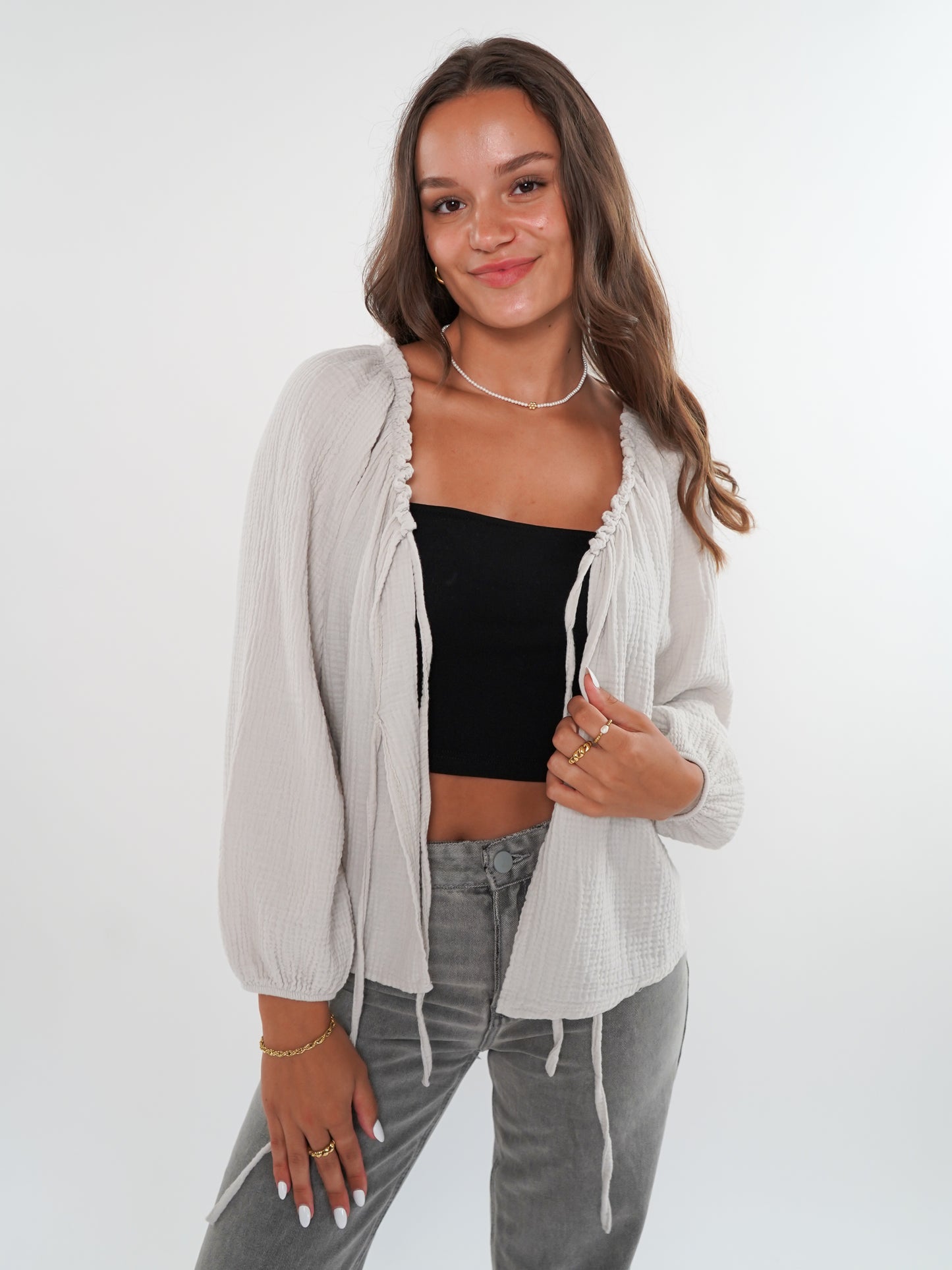 Musselin Bow Cardigan Mila - Beige