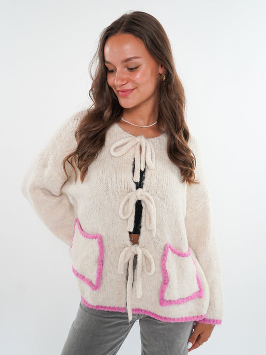 Knit Bow Caridgan Lara - Creme