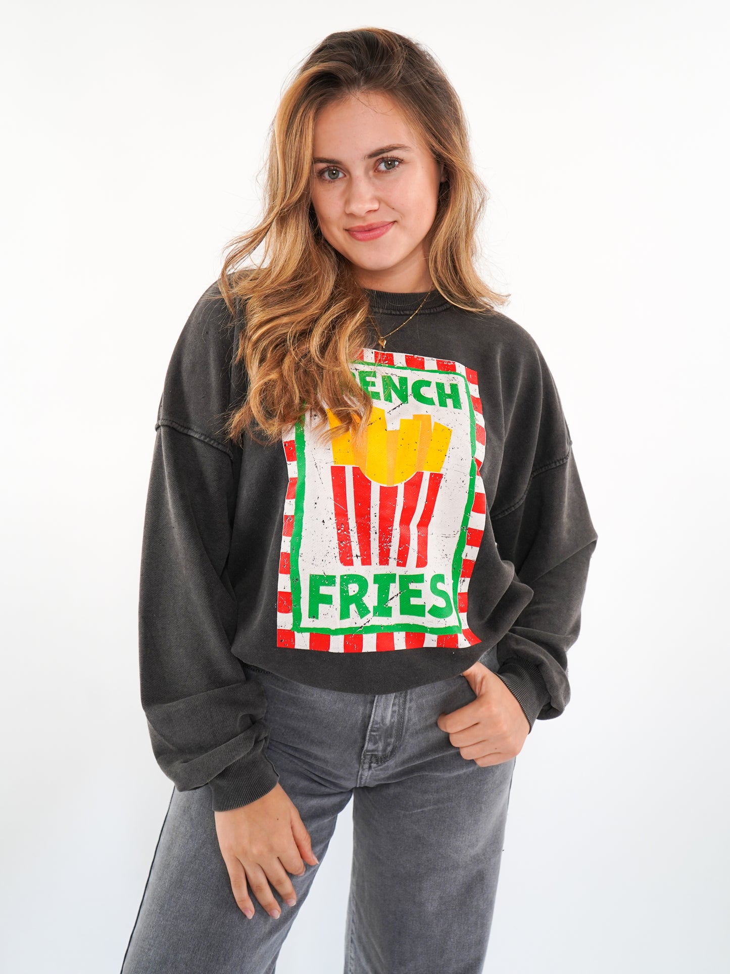 French Fries Summer Sweatshirt - Washed Schwarz