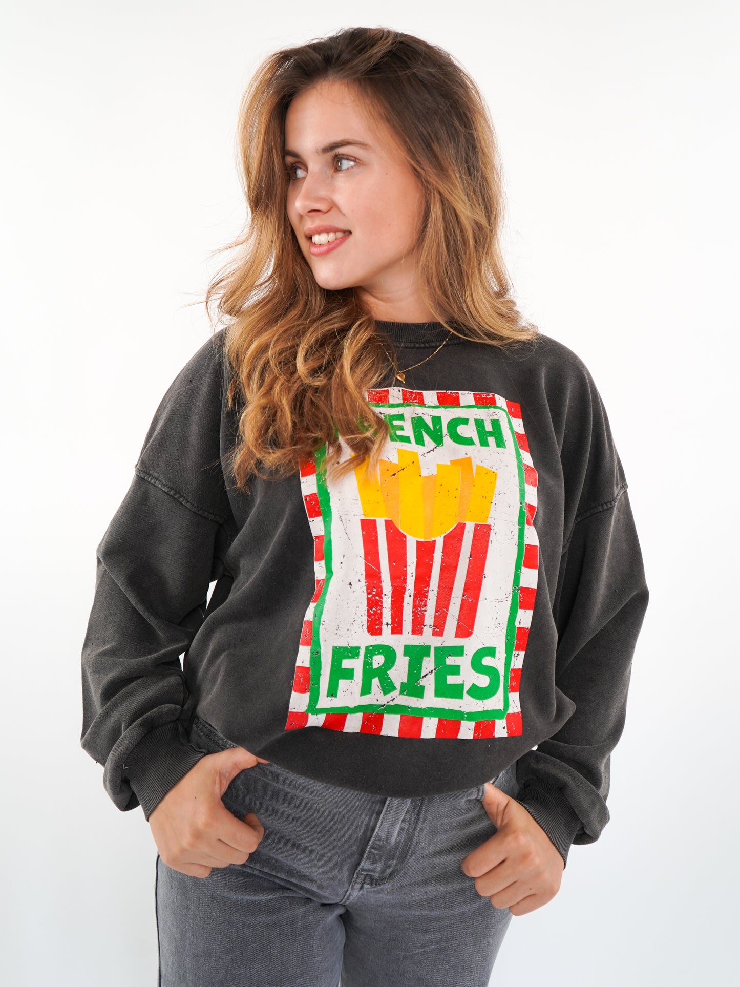 French Fries Summer Sweatshirt - Washed Schwarz