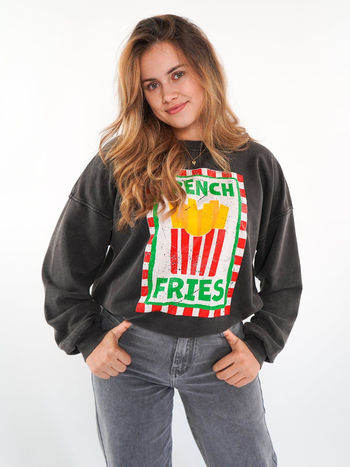 French Fries Summer Sweatshirt - Washed Schwarz