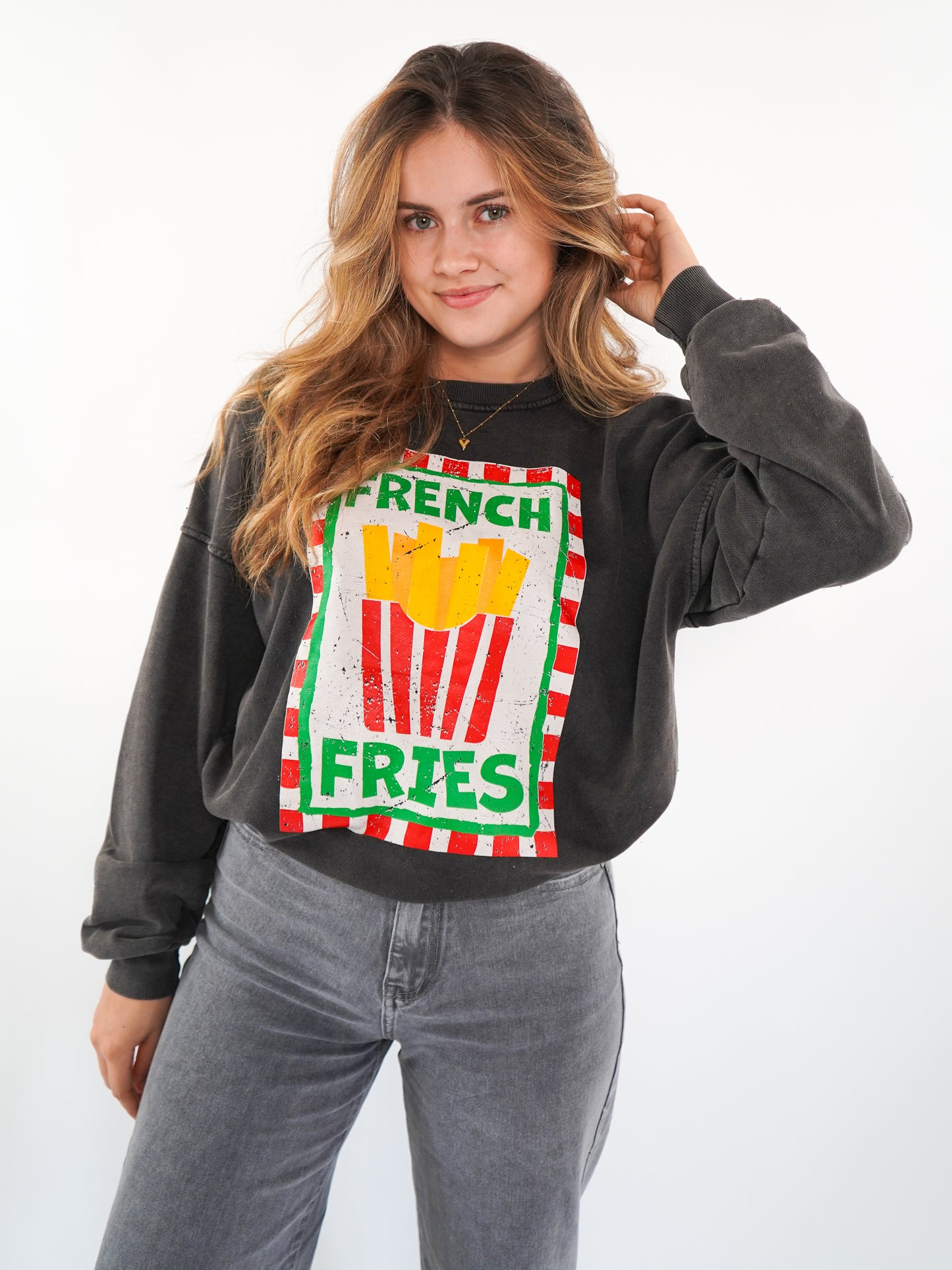 French Fries Summer Sweatshirt - Washed Schwarz