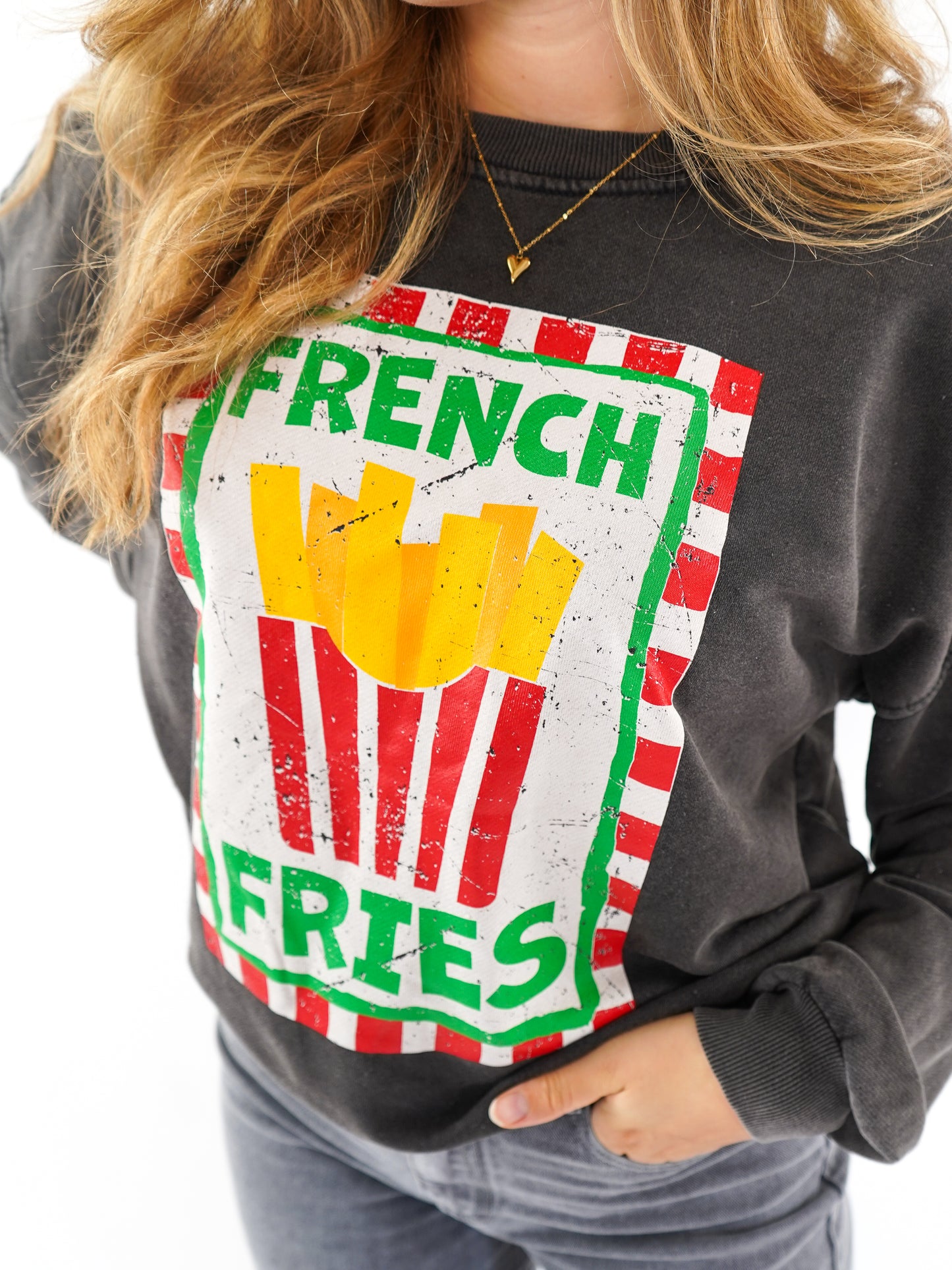 French Fries Summer Sweatshirt - Washed Schwarz