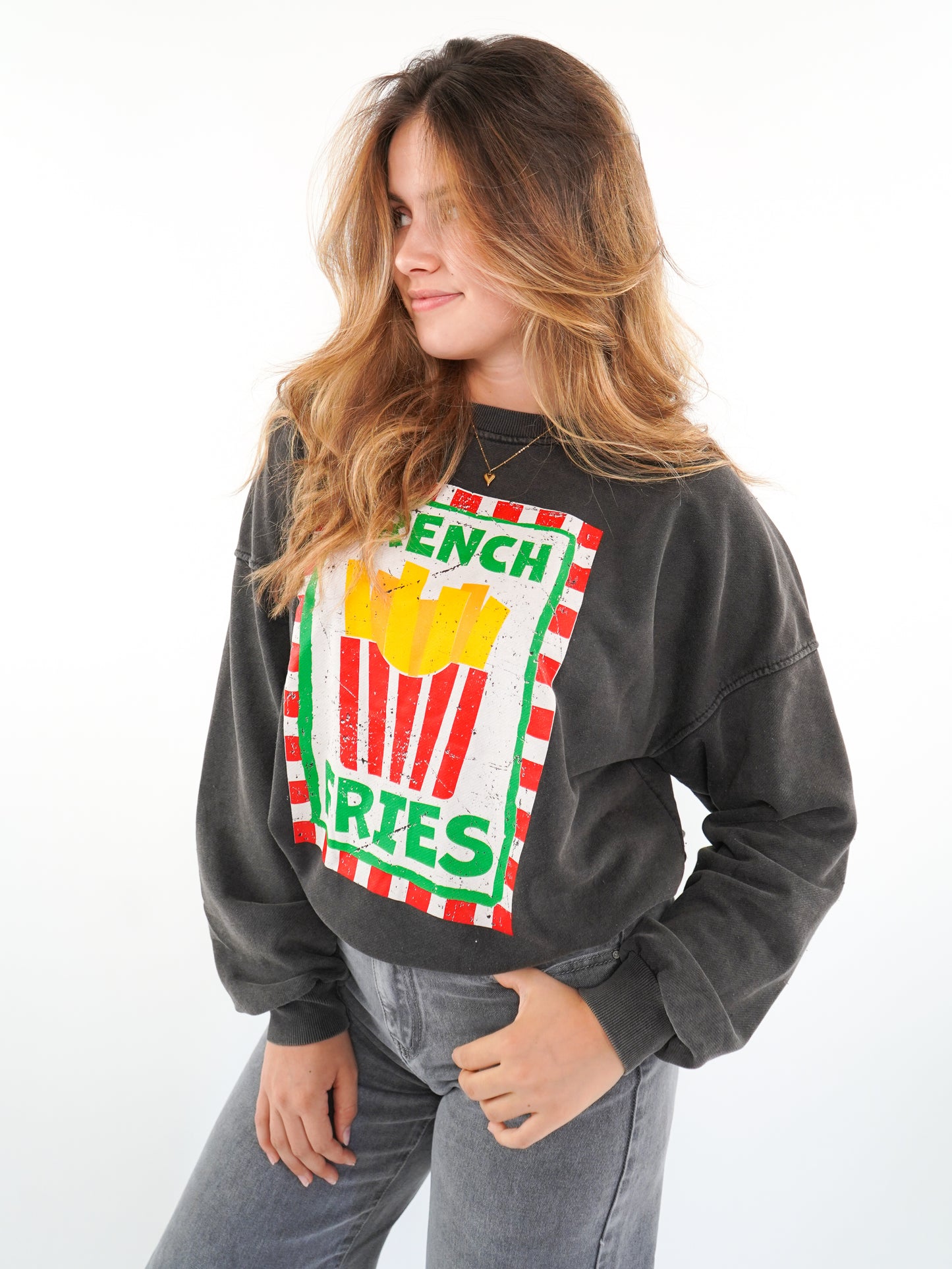 French Fries Summer Sweatshirt - Washed Schwarz