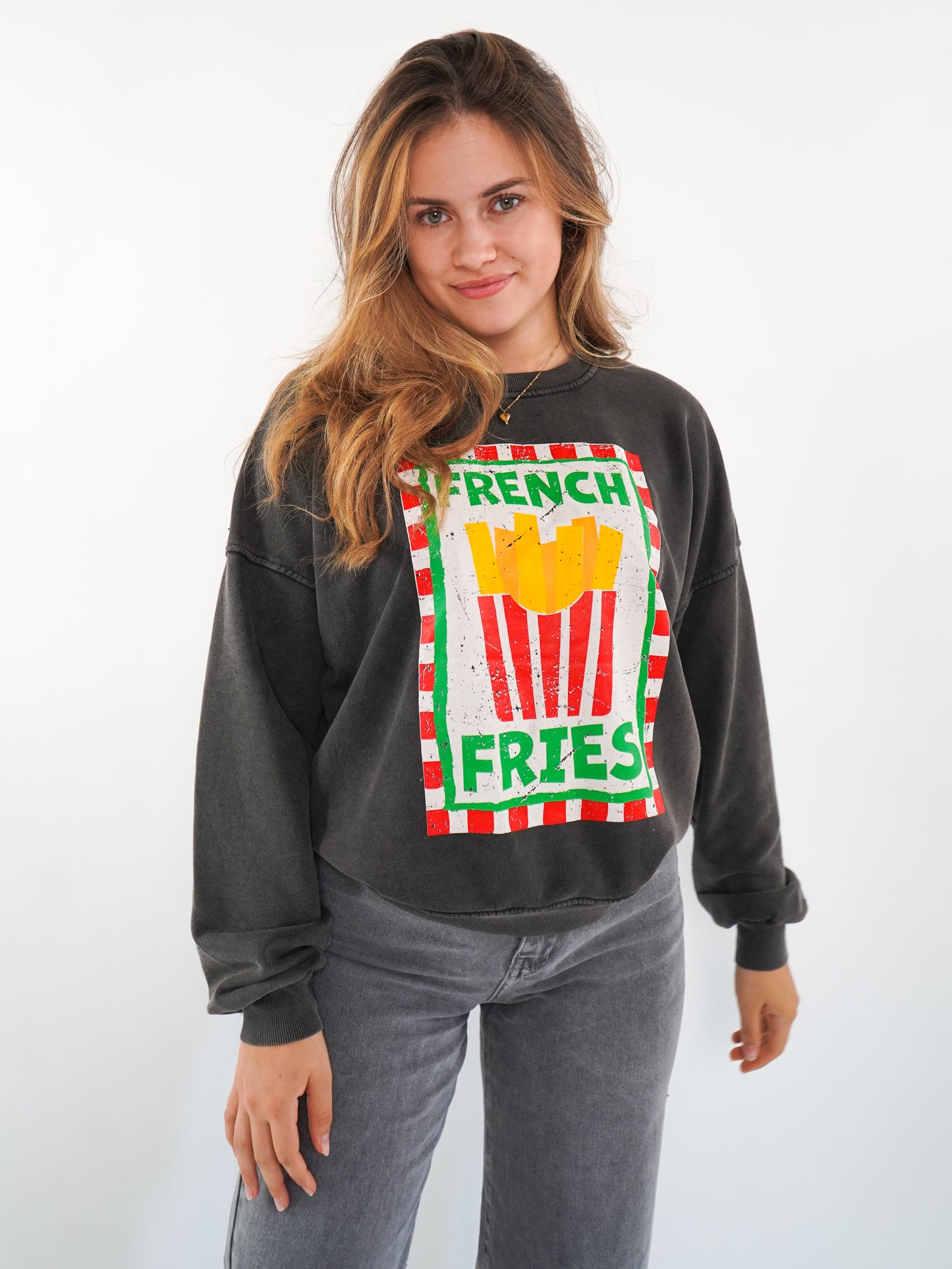 French Fries Summer Sweatshirt - Washed Schwarz