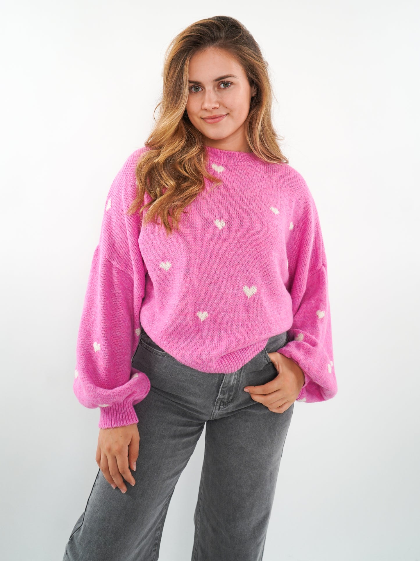 Strick Sweater Herz - Pink