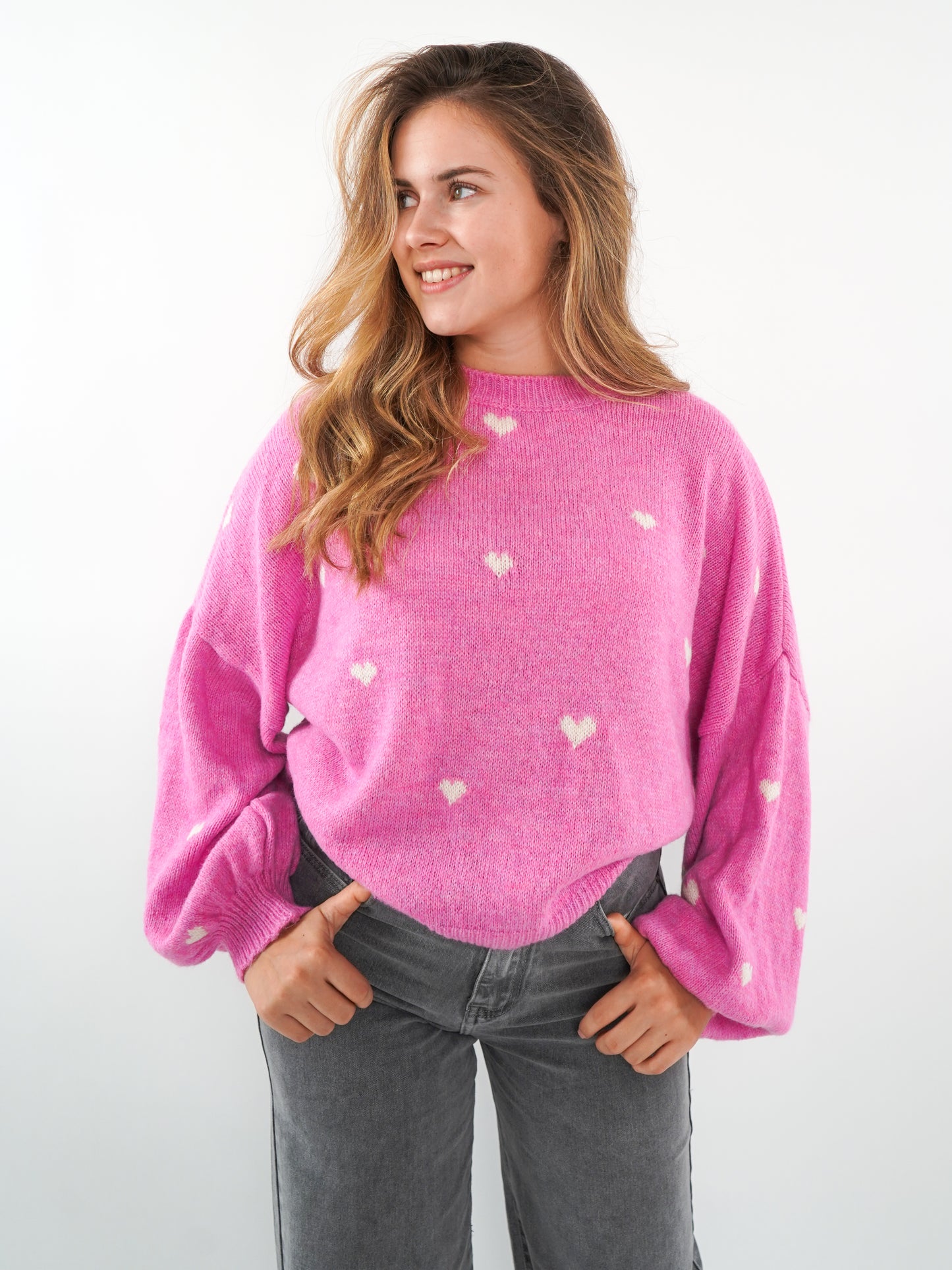 Strick Sweater Herz - Pink