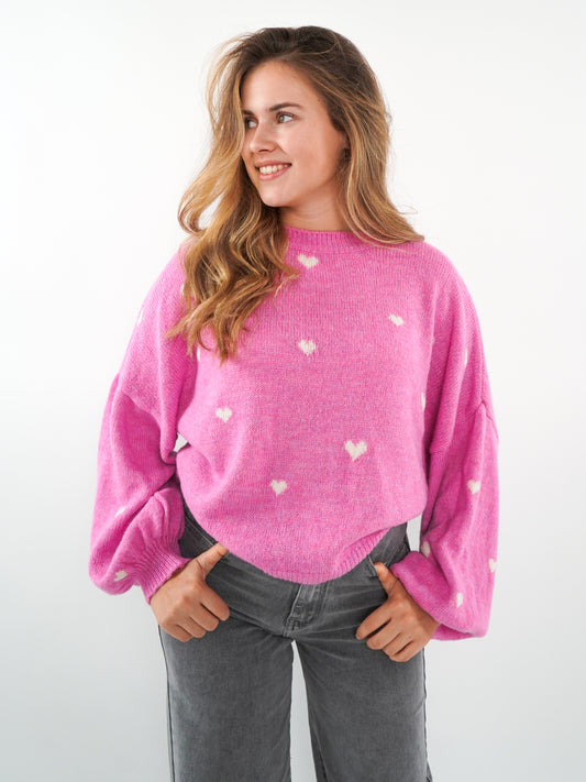 Strick Sweater Herz - Pink