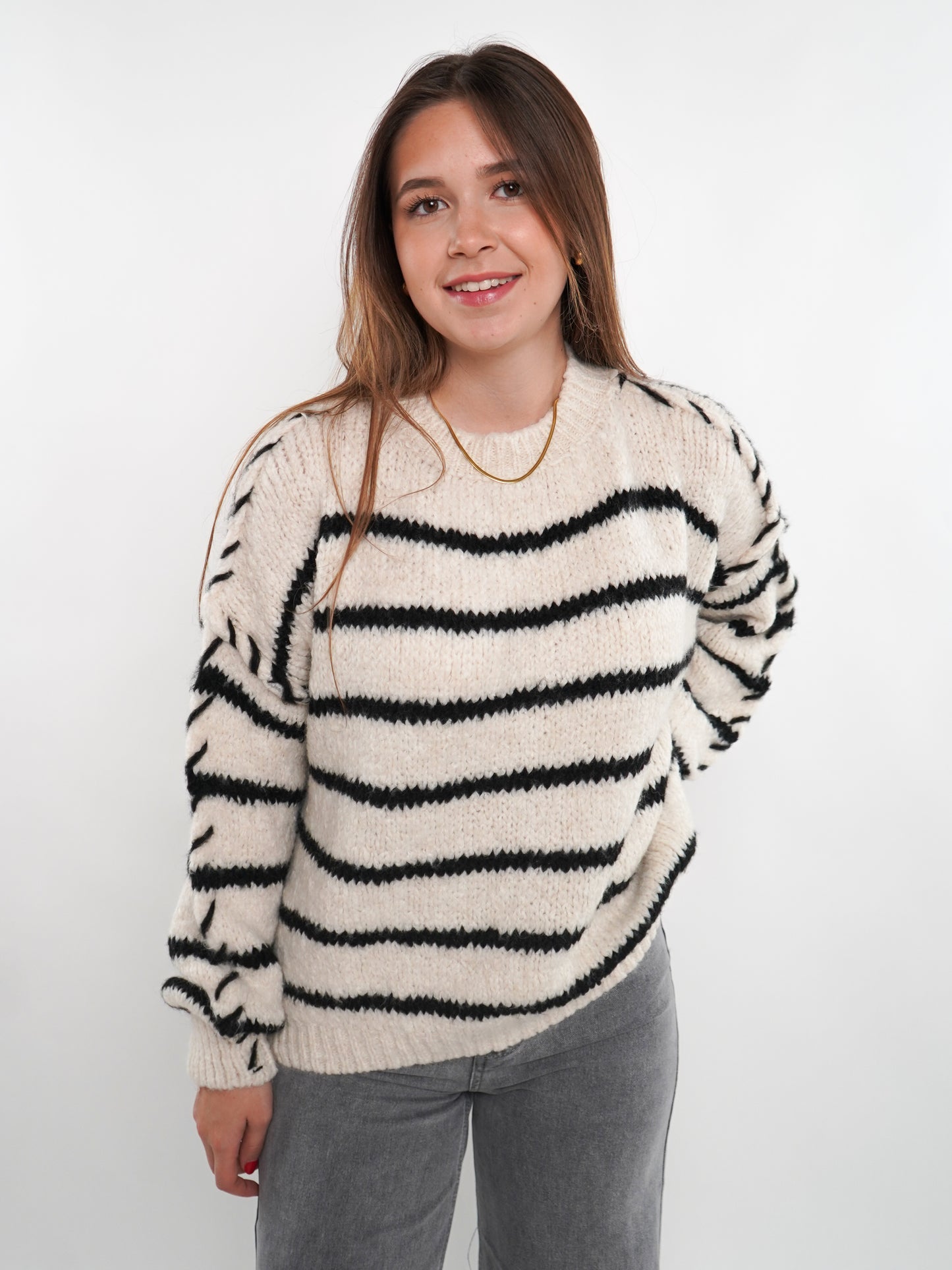 Stripe Vibe Strickpullover - Weiß