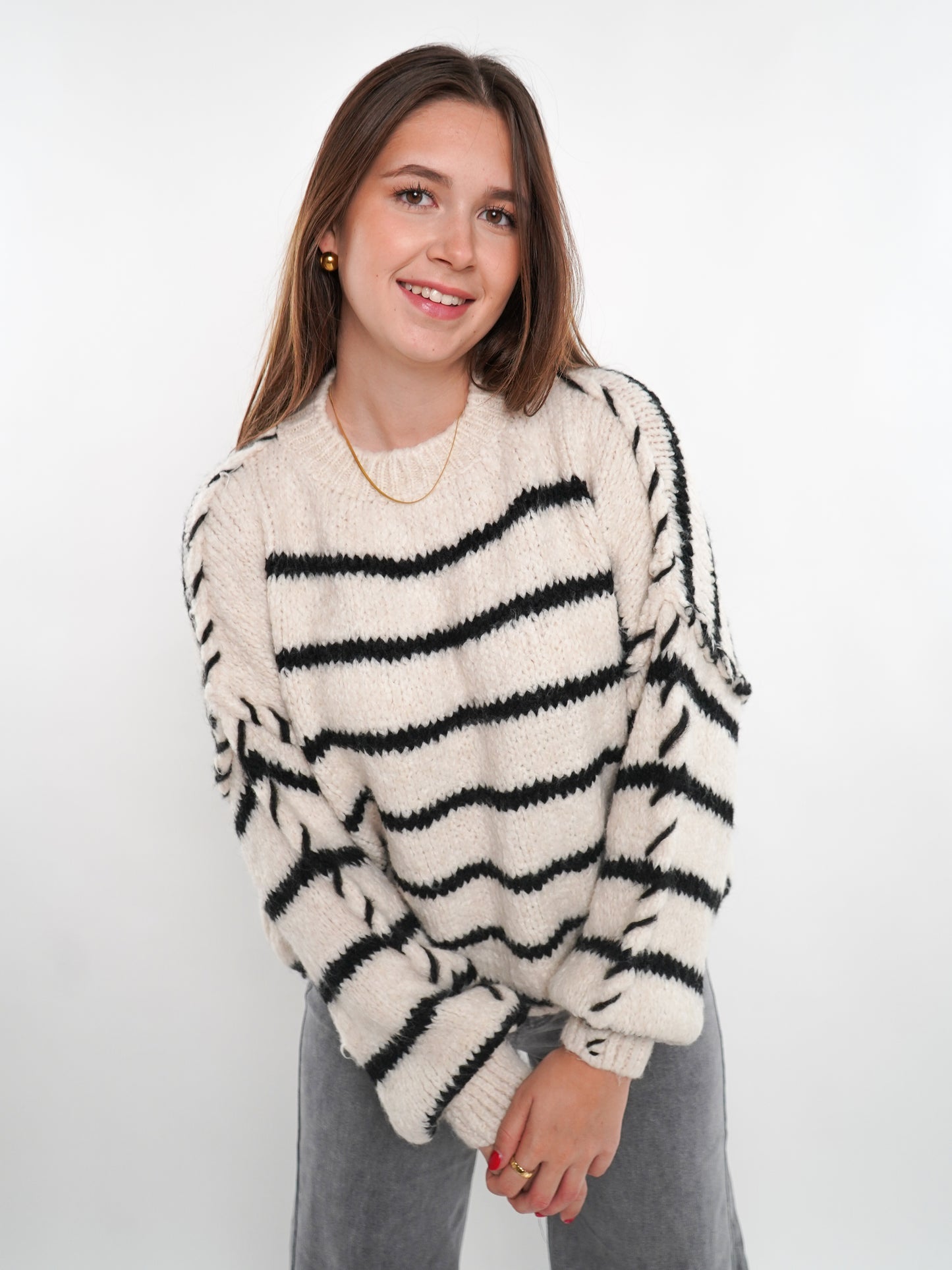 Stripe Vibe Strickpullover - Weiß