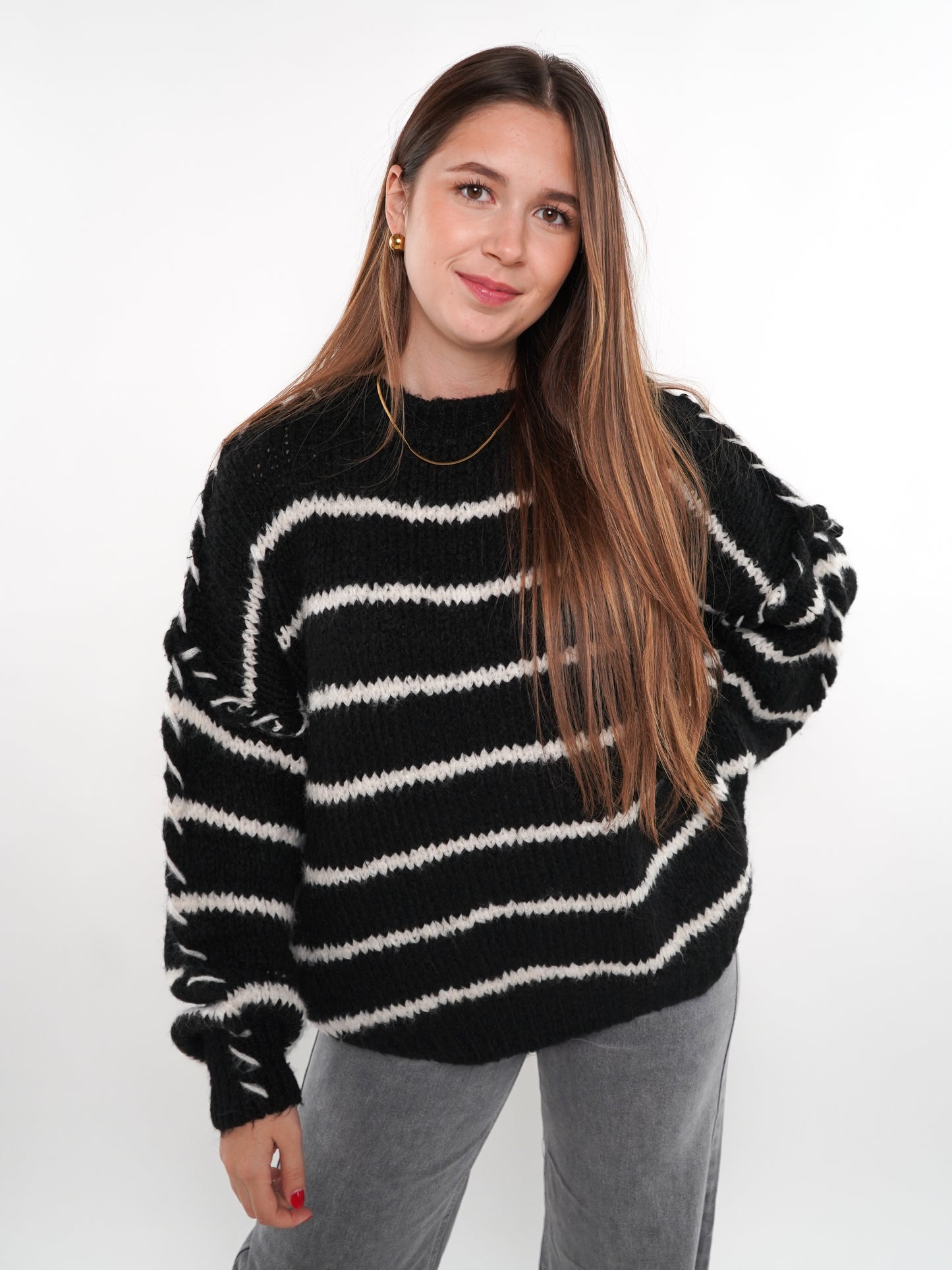 Stripe Vibe Strickpullover - Schwarz