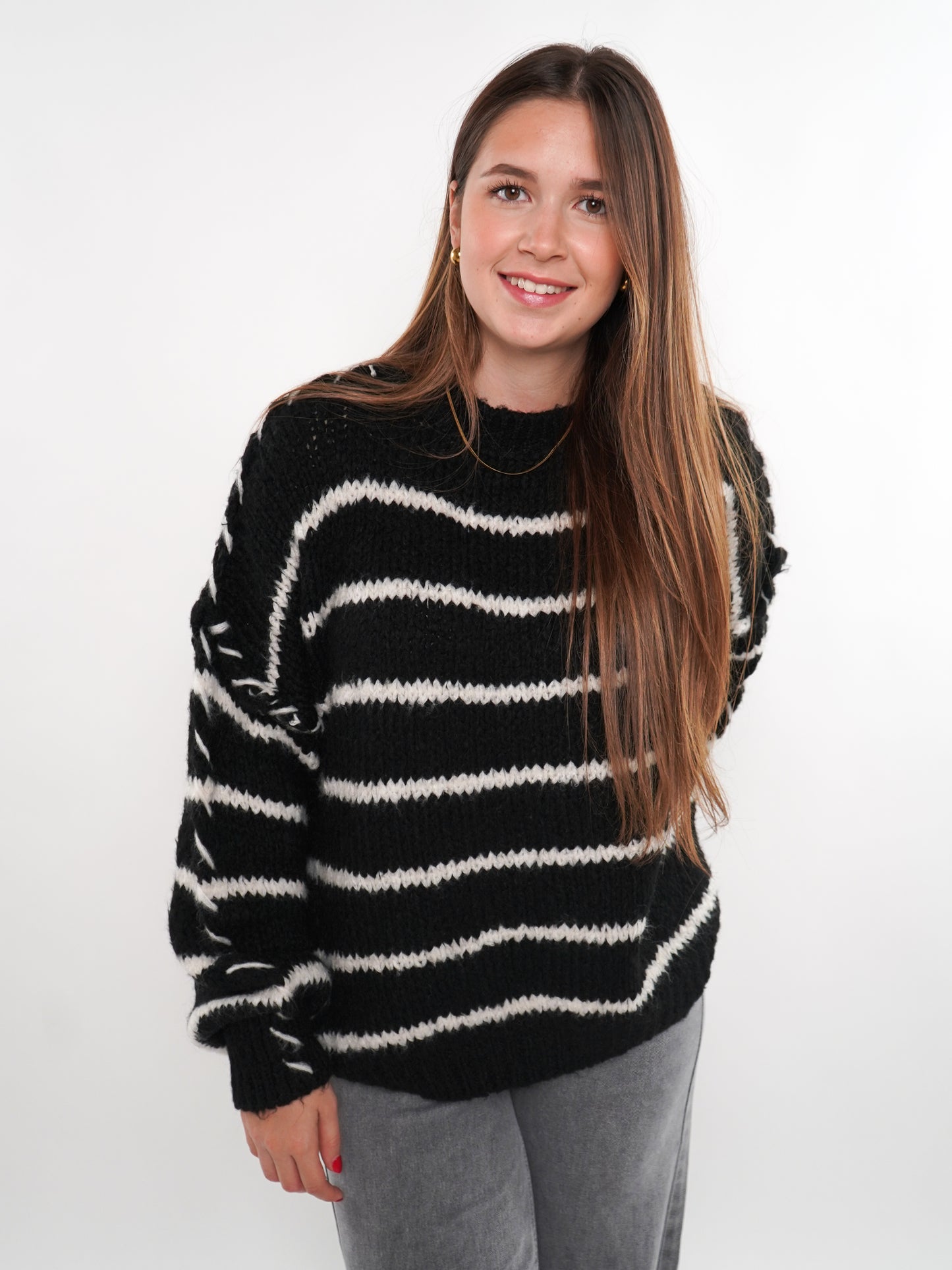 Stripe Vibe Strickpullover - Schwarz