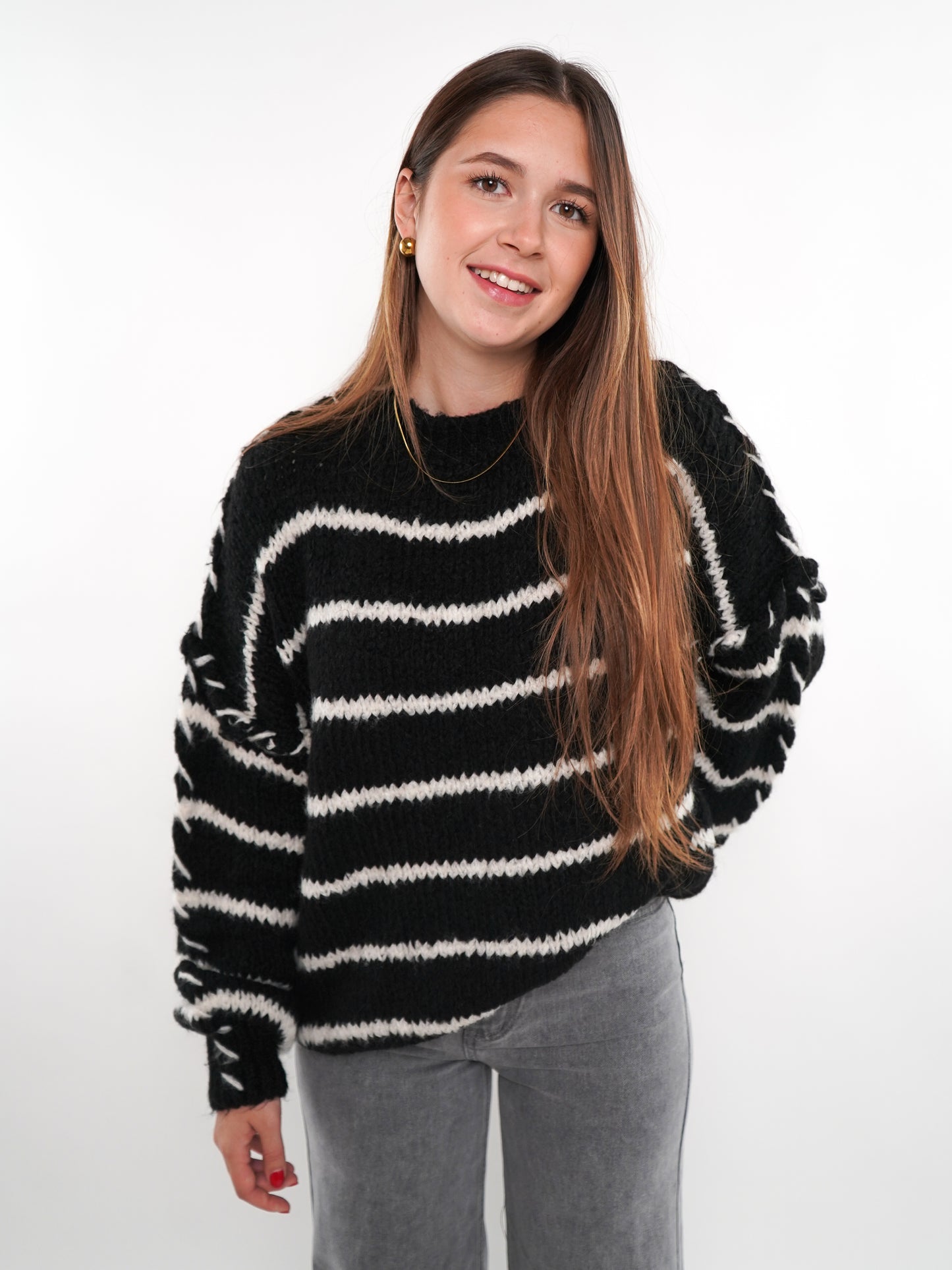 Stripe Vibe Strickpullover - Schwarz