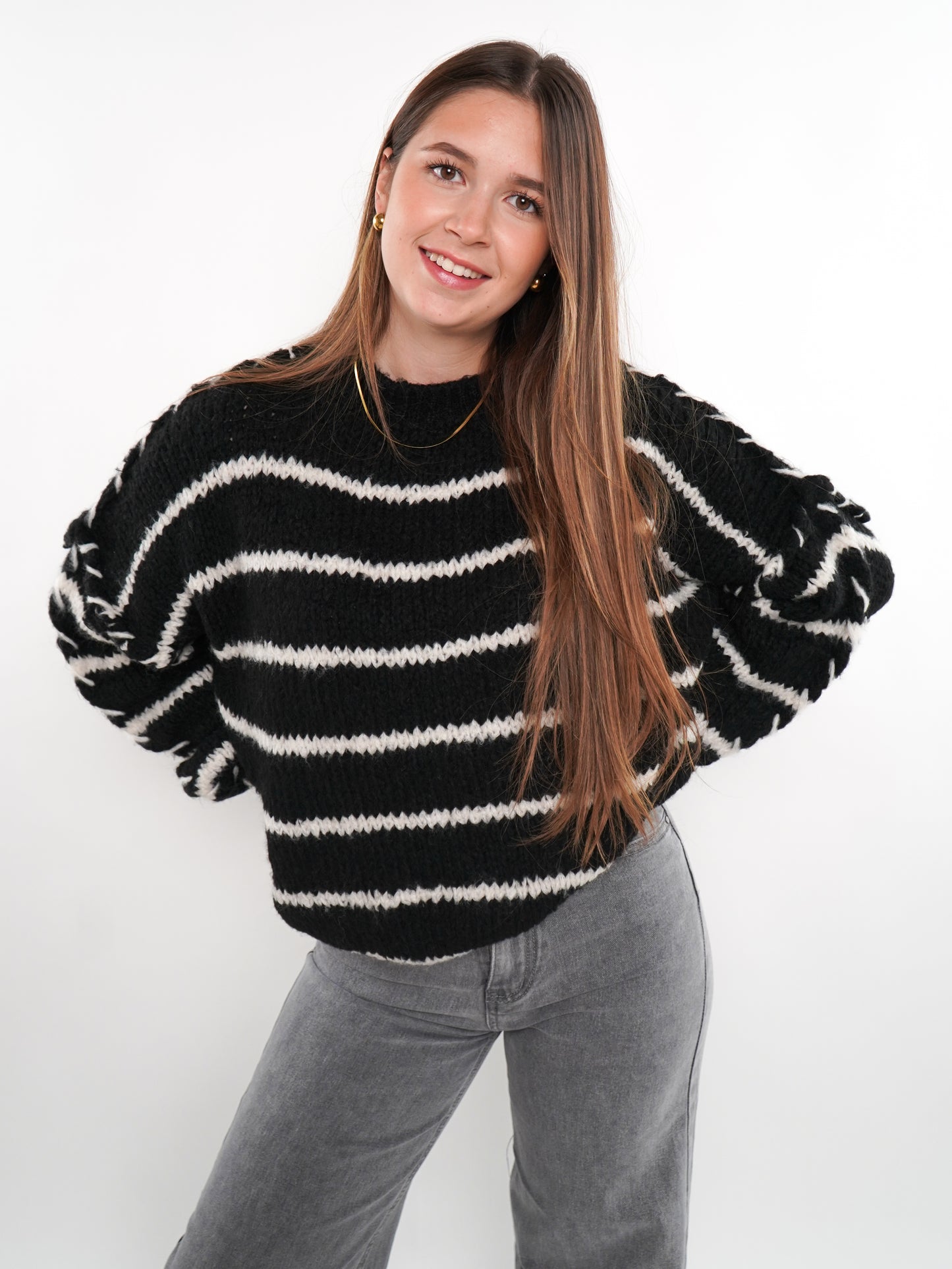 Stripe Vibe Strickpullover - Schwarz